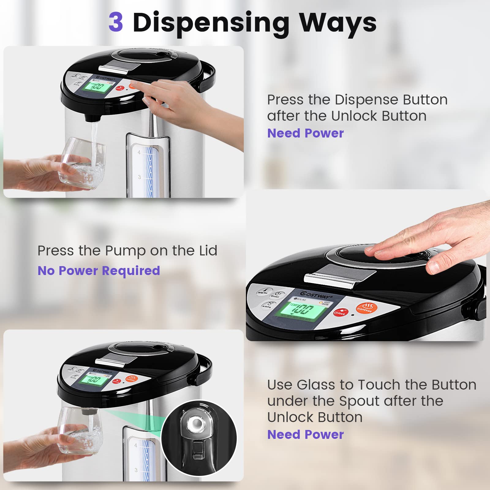 COSTWAY 5L Electric Hot Water Dispenser with LCD Display & 5-Temperature Settings, Stainless Steel Instant Boiler with Safety Lock - Perfect for Home, Office, Tea & Coffee Making