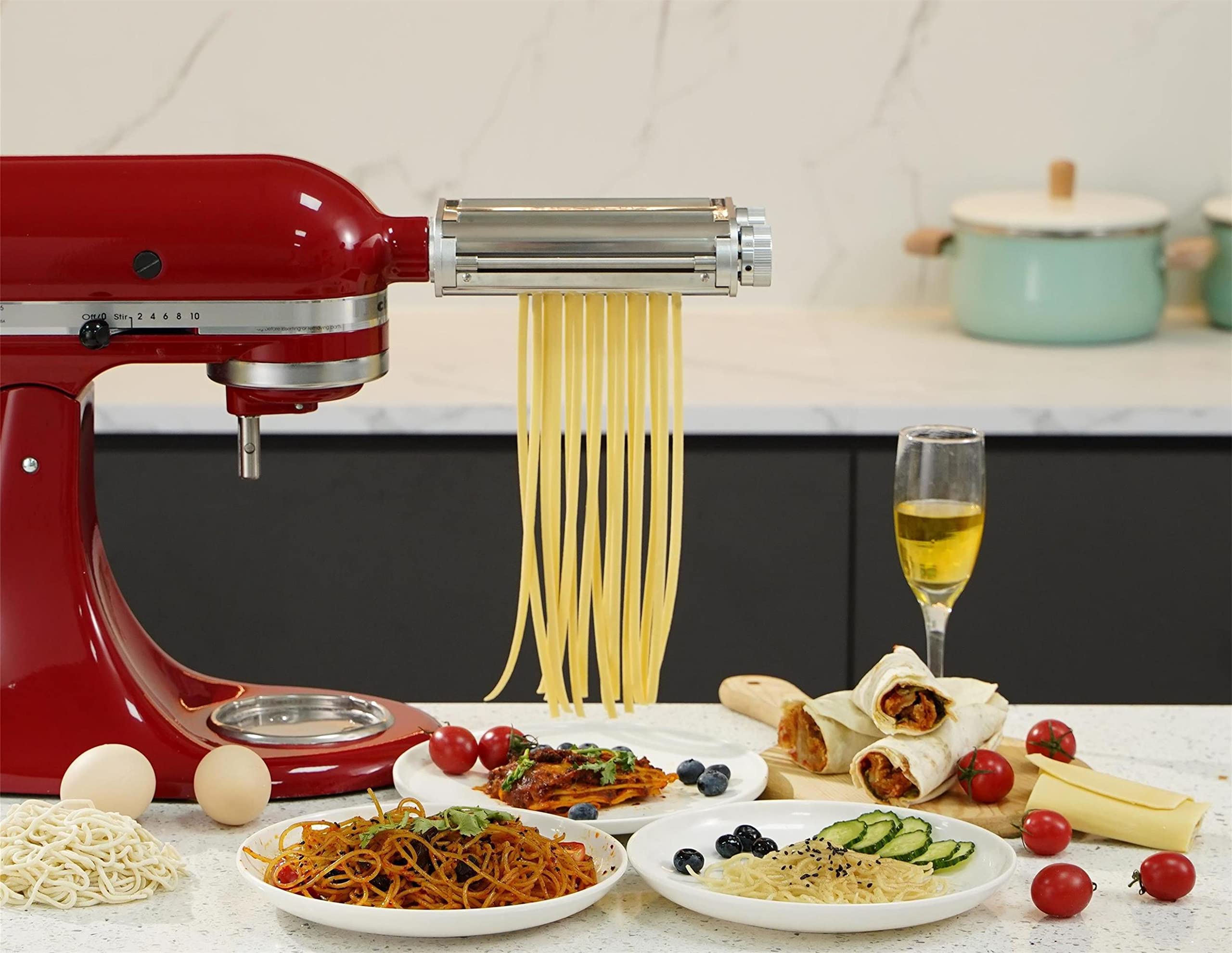 3-in-1 KitchenAid Pasta Maker Attachment Set - Pasta Roller, Spaghetti & Fettuccine Cutter with Cleaning Brush | Perfect for Homemade Italian Pasta, Family Dinners & Restaurant-Style Meals