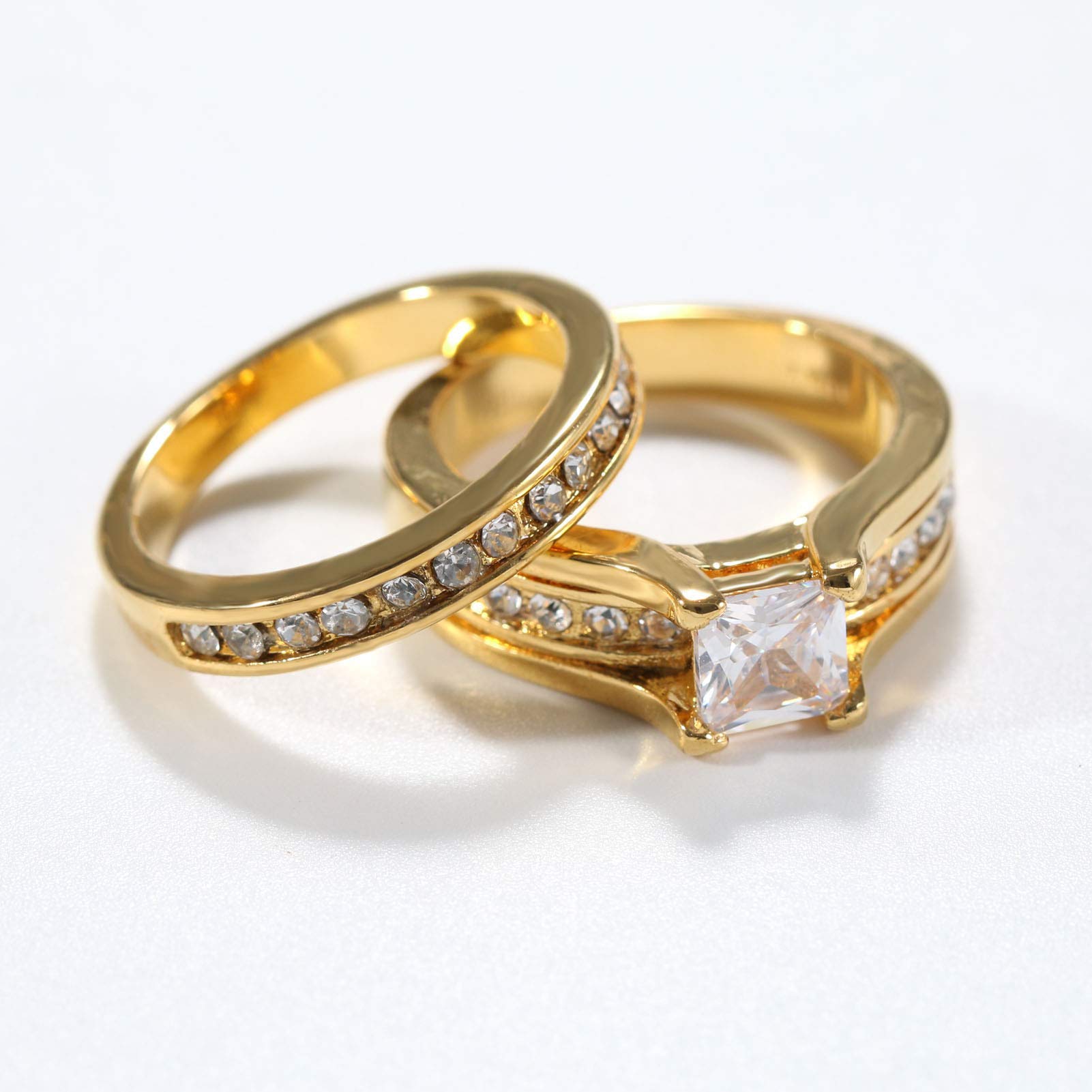 18K Gold Plated Matching Couple Rings for Women & Men - AAA CZ Wedding Band Set for Anniversary, Engagement & Romantic Gifts
