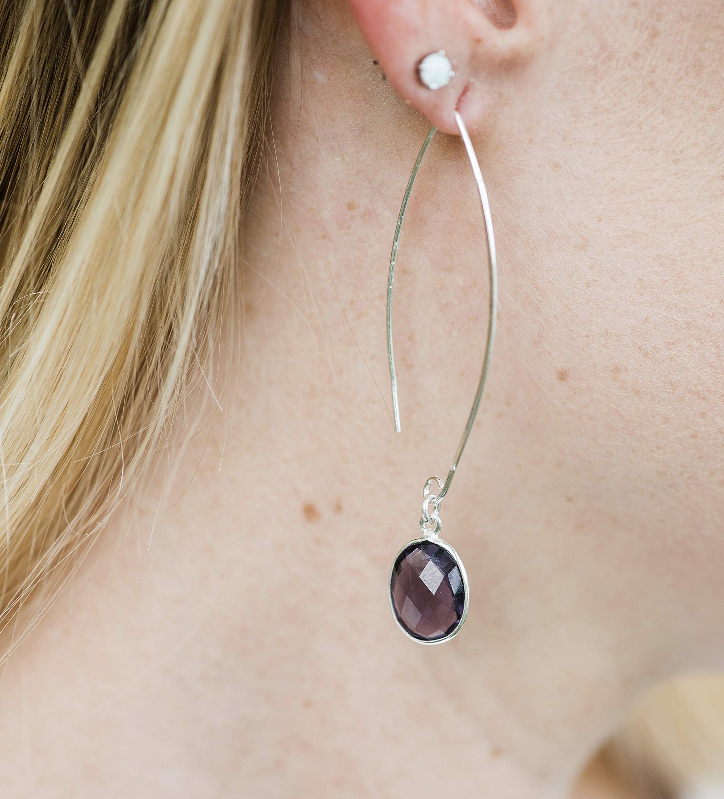Amethyst Sterling Silver Threader Earrings - Elegant Purple Gemstone Jewelry for Women | Perfect Anniversary Gift for Wife, Birthday Present for Her | Great for Date Nights, Weddings & Special Occasions