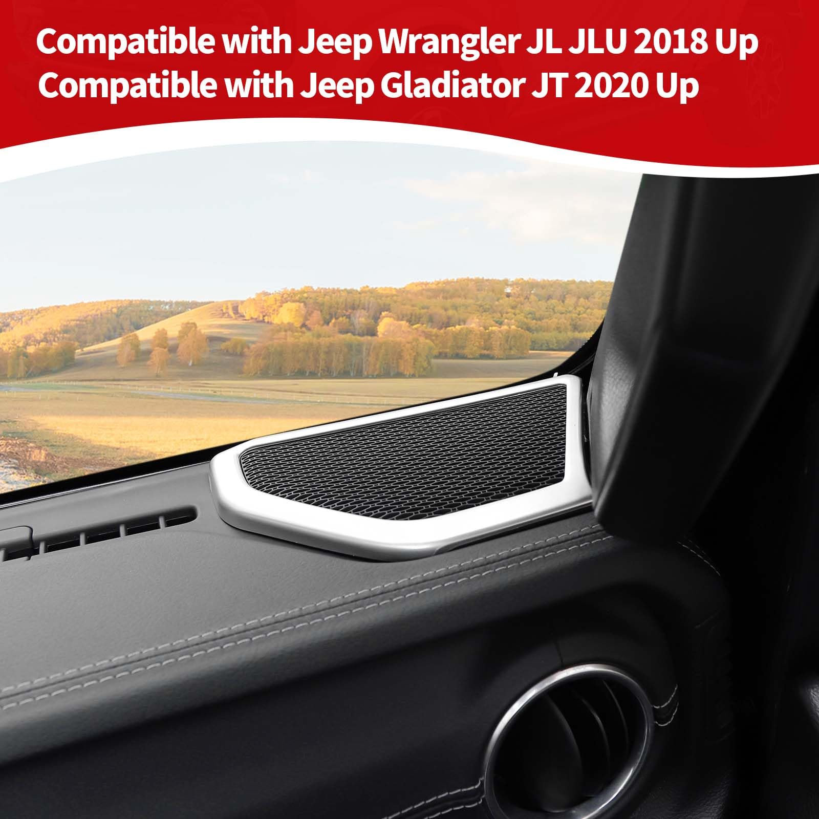 Jeep JL A Pillar Speaker Trim Cover - Silver Interior Accessories for Wrangler JL/JLU (2018+) & Gladiator JT (2020+) - 2pcs Set for Enhanced Audio & Stylish Upgrade | Perfect for Off-Road Adventures & Custom Car Modifications
