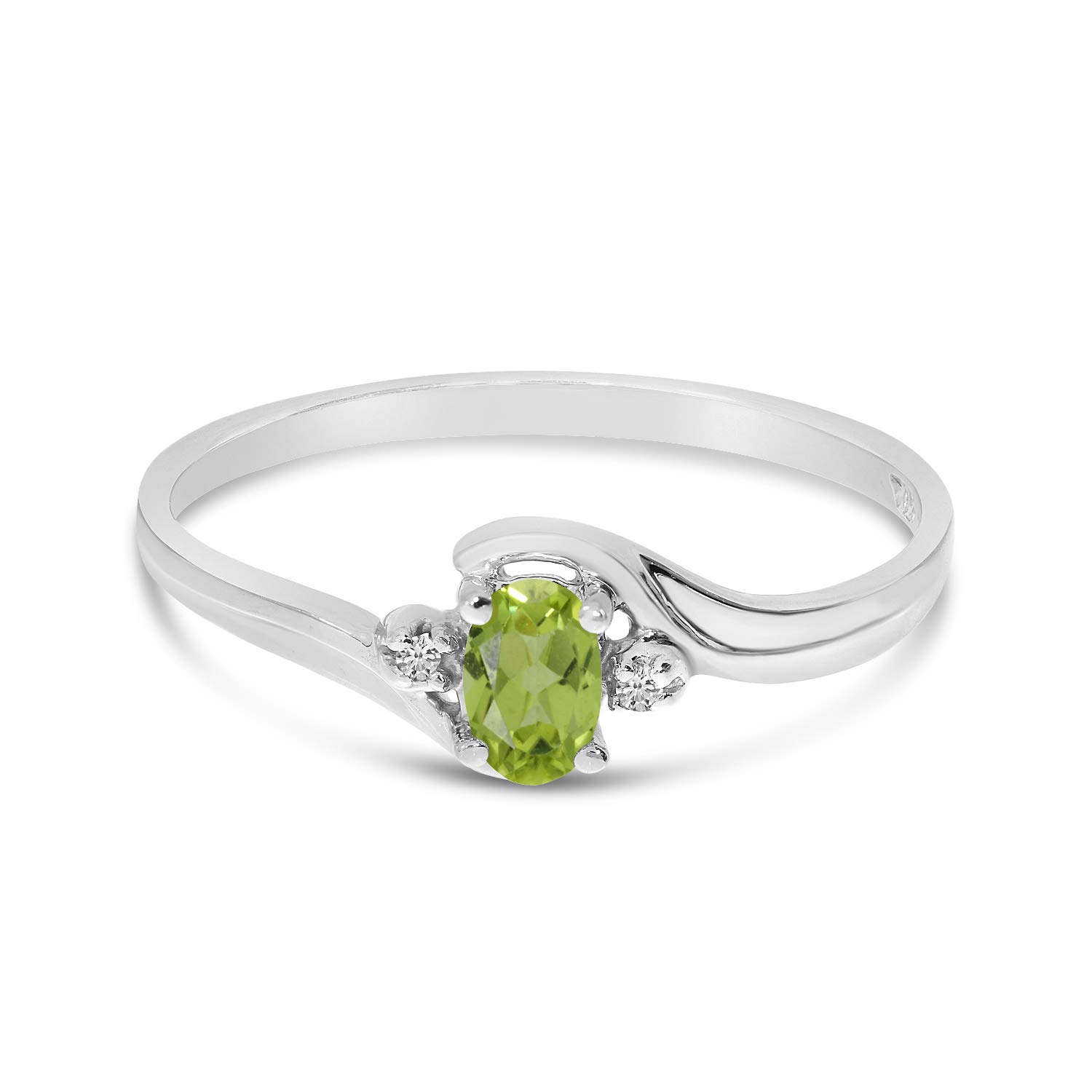 14K White Gold Oval Peridot and Diamond Ring for Women - Elegant Birthstone Jewelry Gift for Engagement, Anniversary & Special Occasions