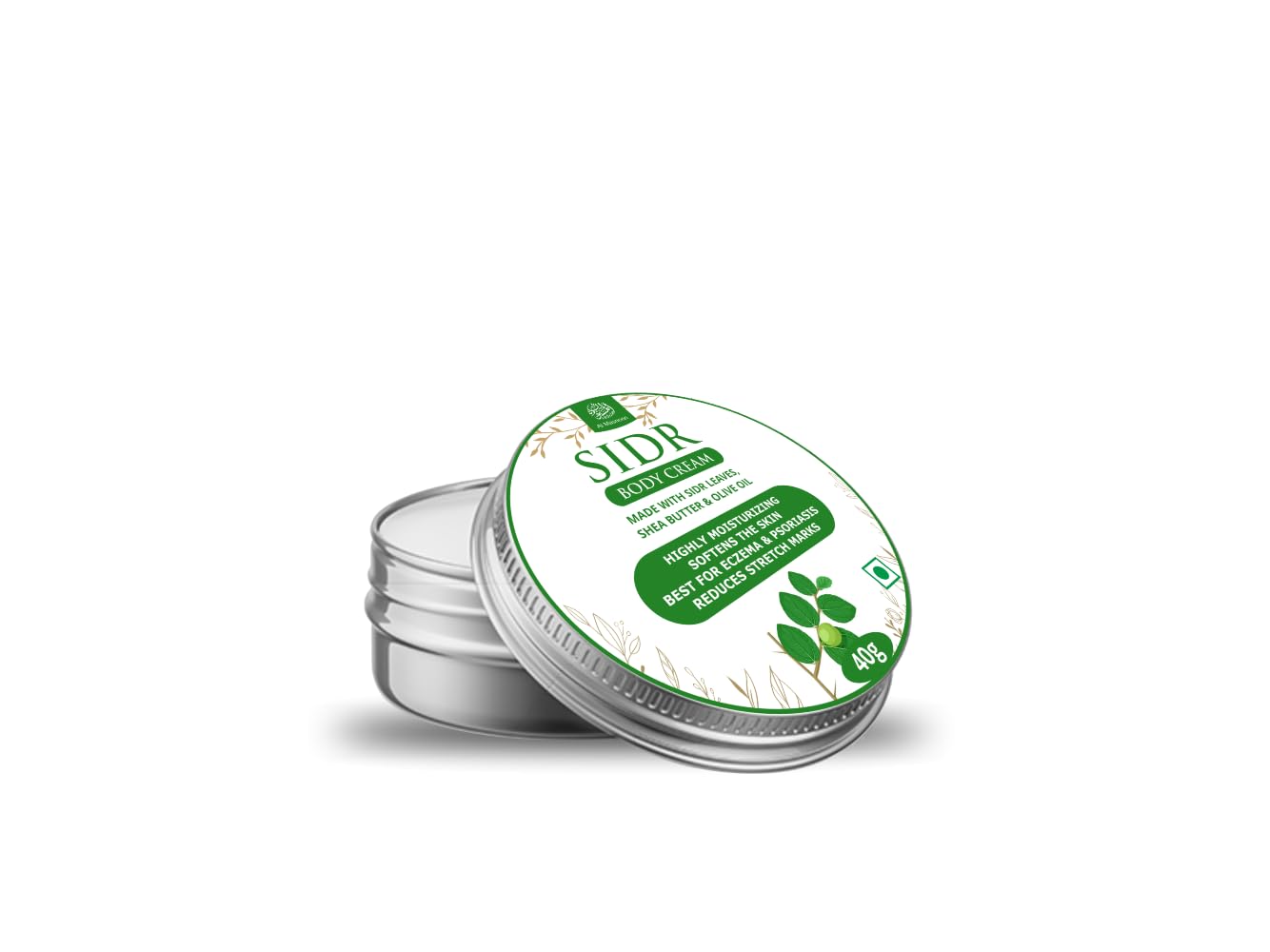 AL MASNOON Sidr Body Cream 40g - Natural Shea Butter, Olive Oil & Sidr Leaves for Hair & Beard Care - Chemical-Free & Ruqaiya-Friendly - Perfect for Daily Moisturizing & Skincare Routine