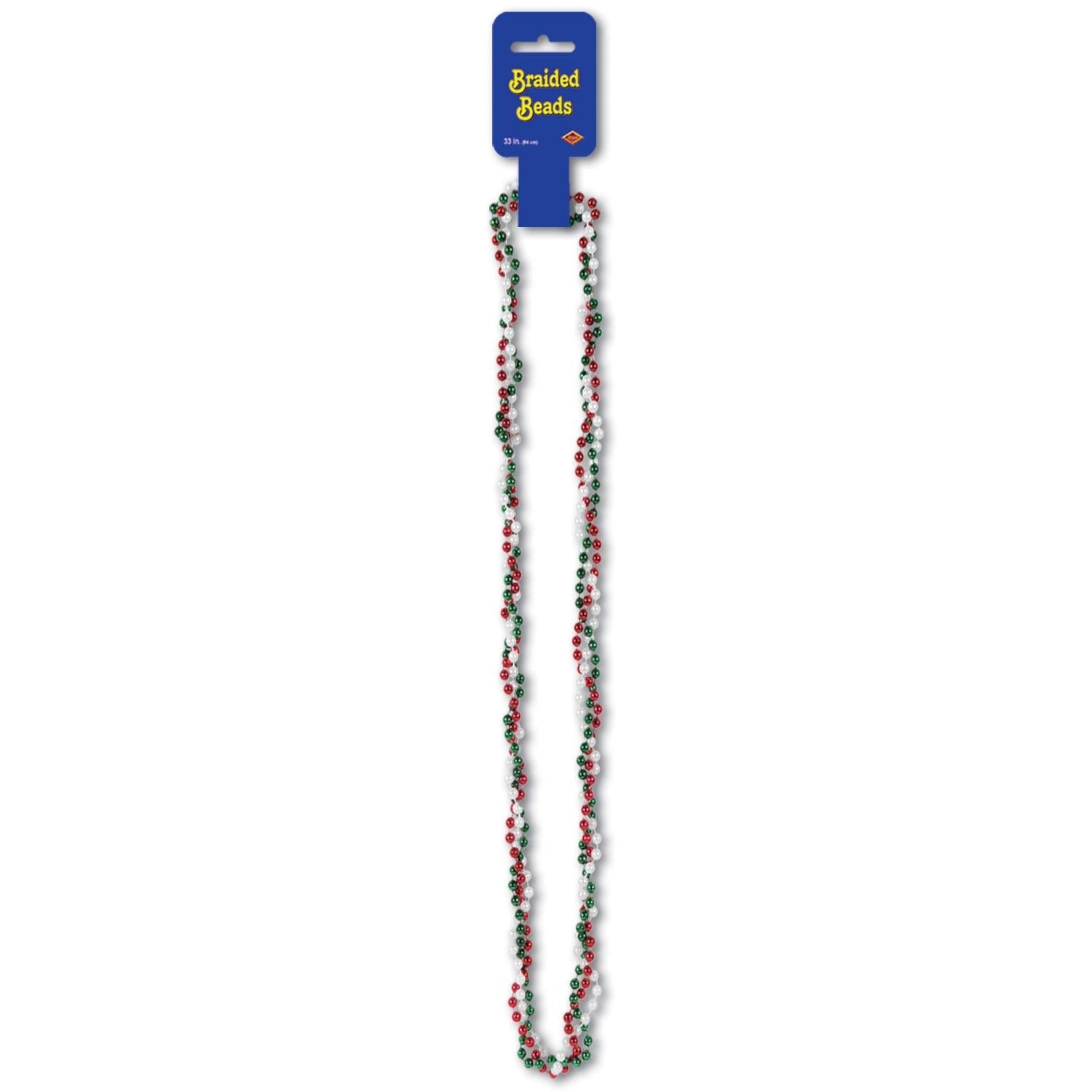 12 Pack Beistle Fiesta Braided Bead Necklaces - Red, White & Green Party Accessories for Mardi Gras, Cinco de Mayo & Birthday Celebrations