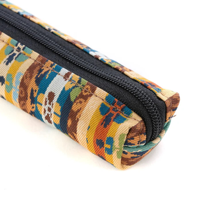 Nishijin Woven Pencil Case - Traditional Kyoto Japanese Craft with Floral & Bird Design - Handmade in Japan for School, Office & Gift Use