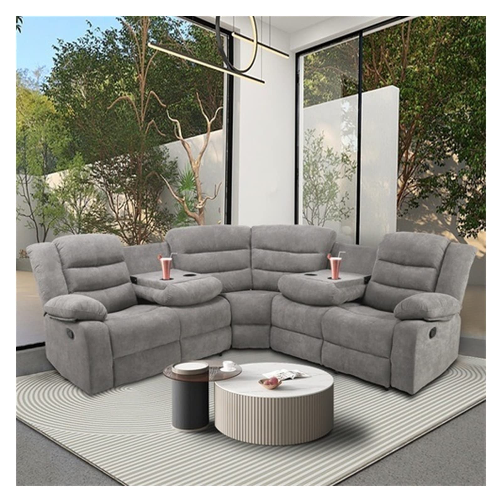 Modern Power Reclining Sectional Sofa with Cup Holders - L-Shaped Corner Couch for Living Room | Comfortable Motion Furniture Set for Home Theater & Family Gatherings