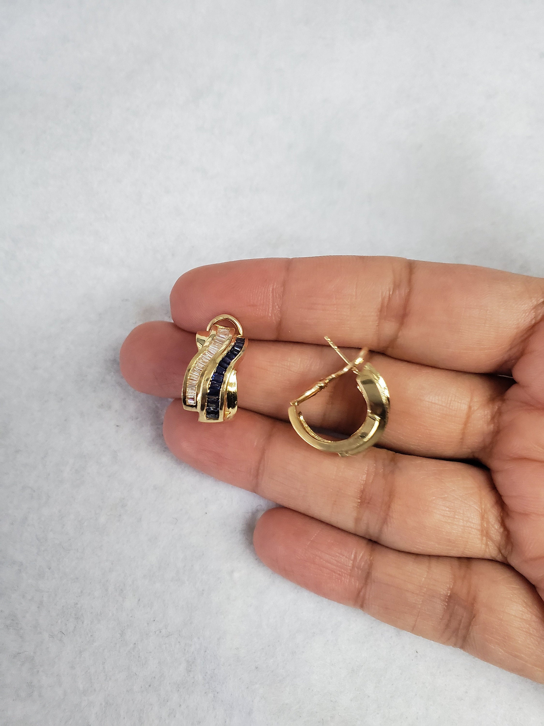 1.84cttw Sapphire & Diamond Baguette Earrings in 14k Yellow Gold - Elegant Jewelry for Weddings, Parties & Special Occasions