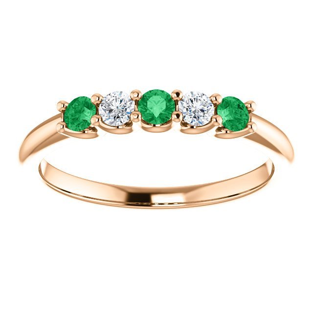 14K Gold 0.18 CTW Emerald & 0.12 CTW Diamond 5-Stone Wedding Band Ring - Elegant Anniversary Gift for Her, Perfect for Engagement, Promise Rings & Special Occasions