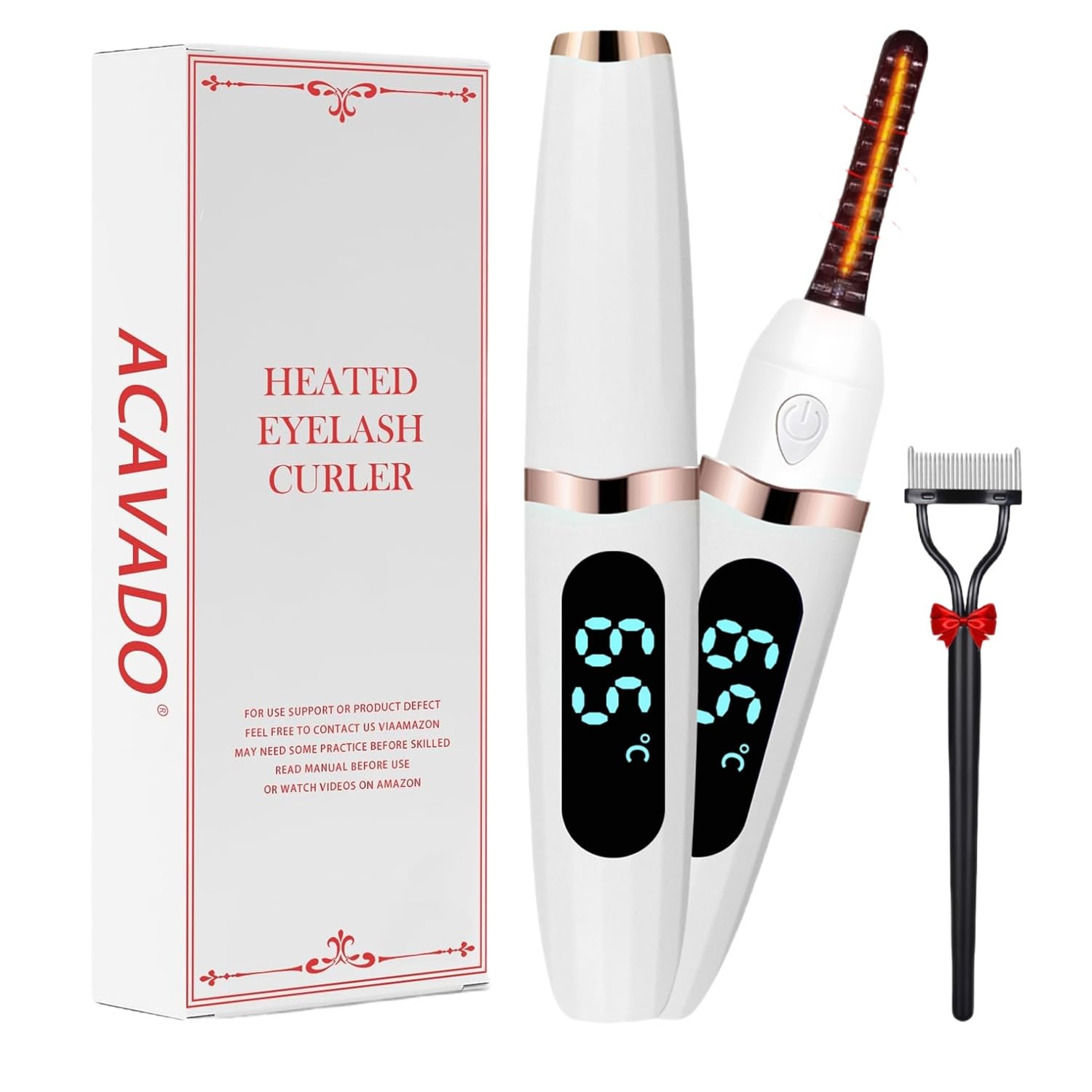 Electric Heated Eyelash Curler with Comb - 3 Temperature Settings for Natural Curl & Long-Lasting Lashes | Professional Makeup Tool for Women (White) | Perfect for Daily Makeup, Special Occasions & Travel