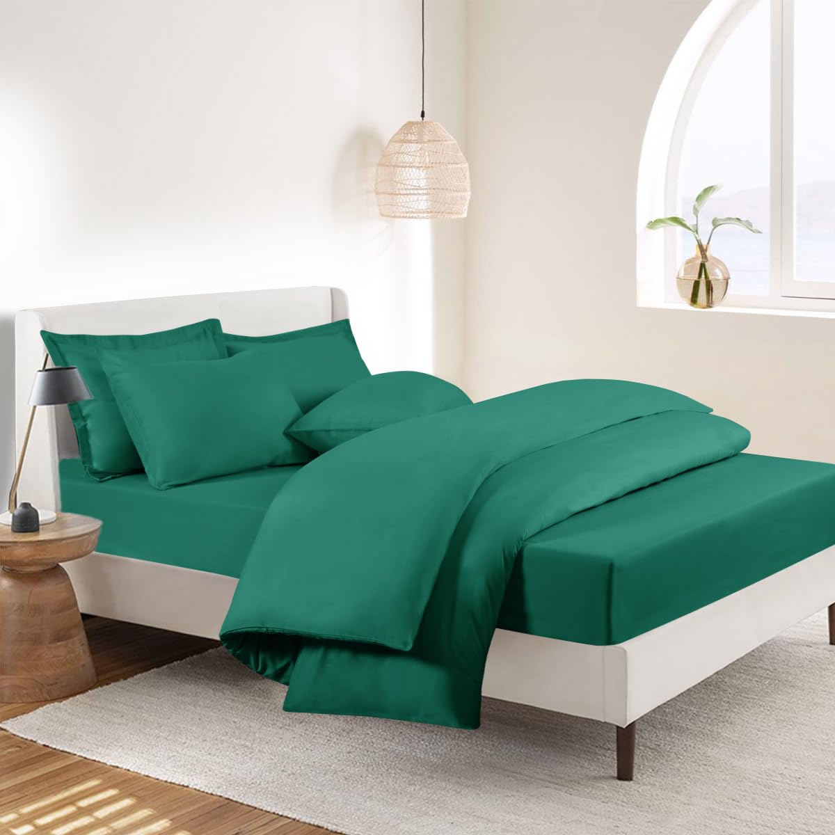 RUIKASI Super King Size 4-Piece Microfiber Bedding Set - Soft Duvet Cover, Fitted Sheet & Pillowcases in Green | Luxury Bed Sheets for Master Bedroom, Guest Room & Hotel Use