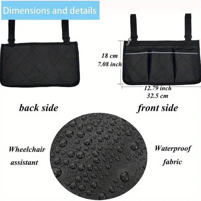 Portable Wheelchair Side Pouch Organizer - Waterproof Storage Bag with Multiple Pockets for Medical Supplies, Phone & Essentials - Ideal for Disabled & Elderly Mobility Assistance