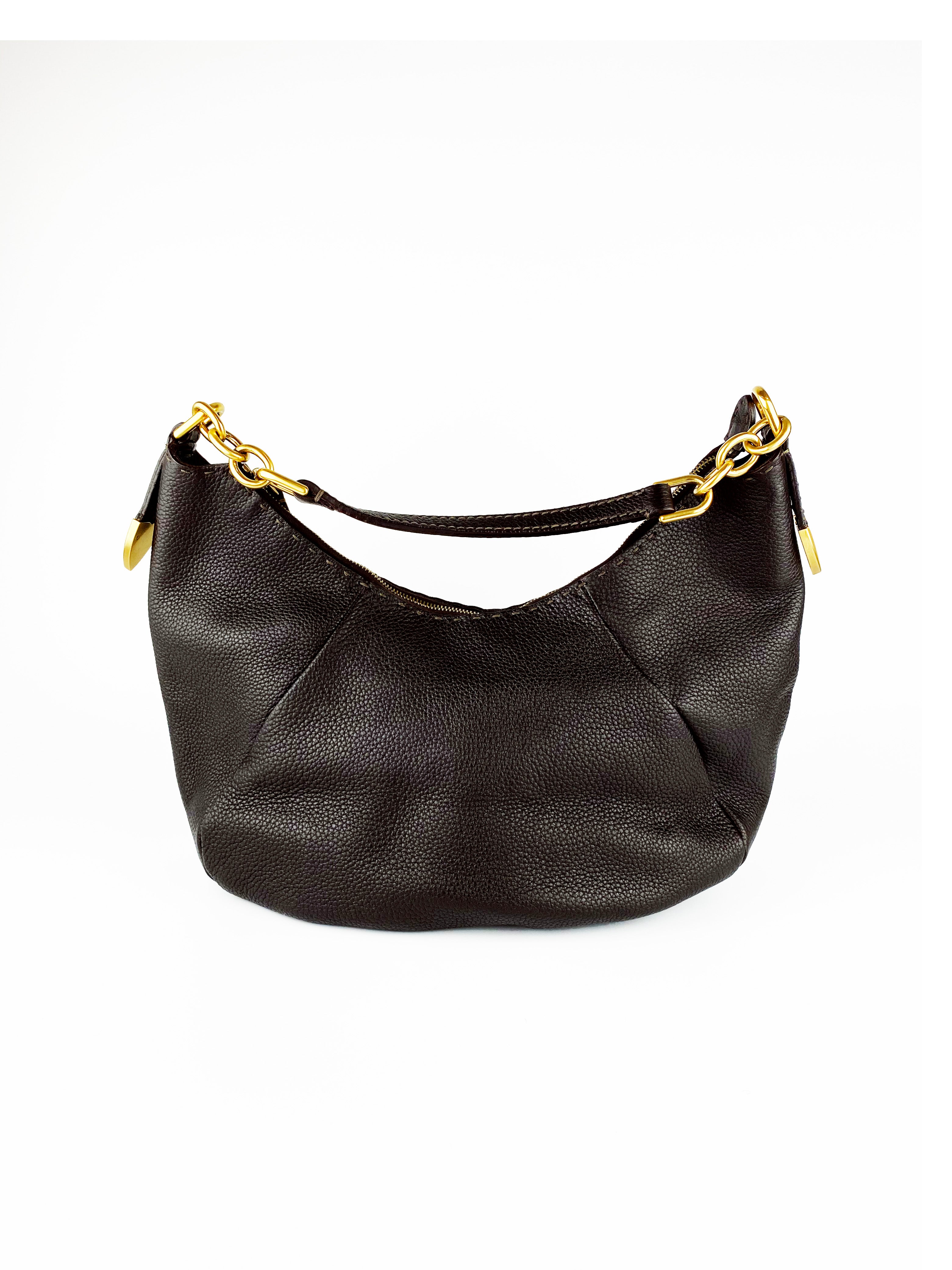 Fendi Roman Leather Brown Handbag for Women - Luxury Designer Crossbody Purse with Gold Hardware, Perfect for Date Night, Office & Travel Accessories