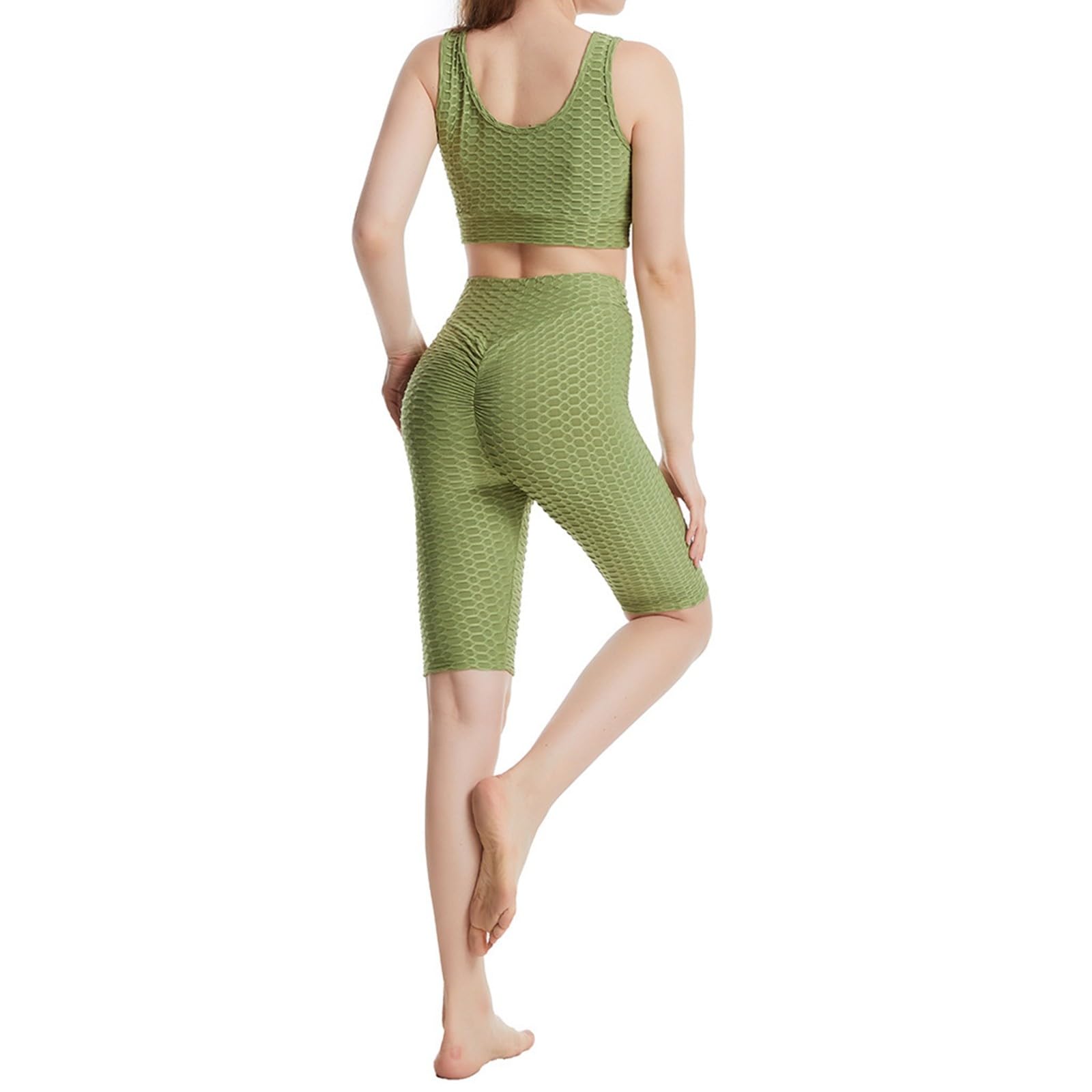 Women's Honeycomb 2-Piece Workout Set - Summer Sports Outfit with Crop Tank Top & High Waist Yoga Leggings for Gym, Running, Yoga & Activewear | Perfect for Fitness, Training & Casual Wear