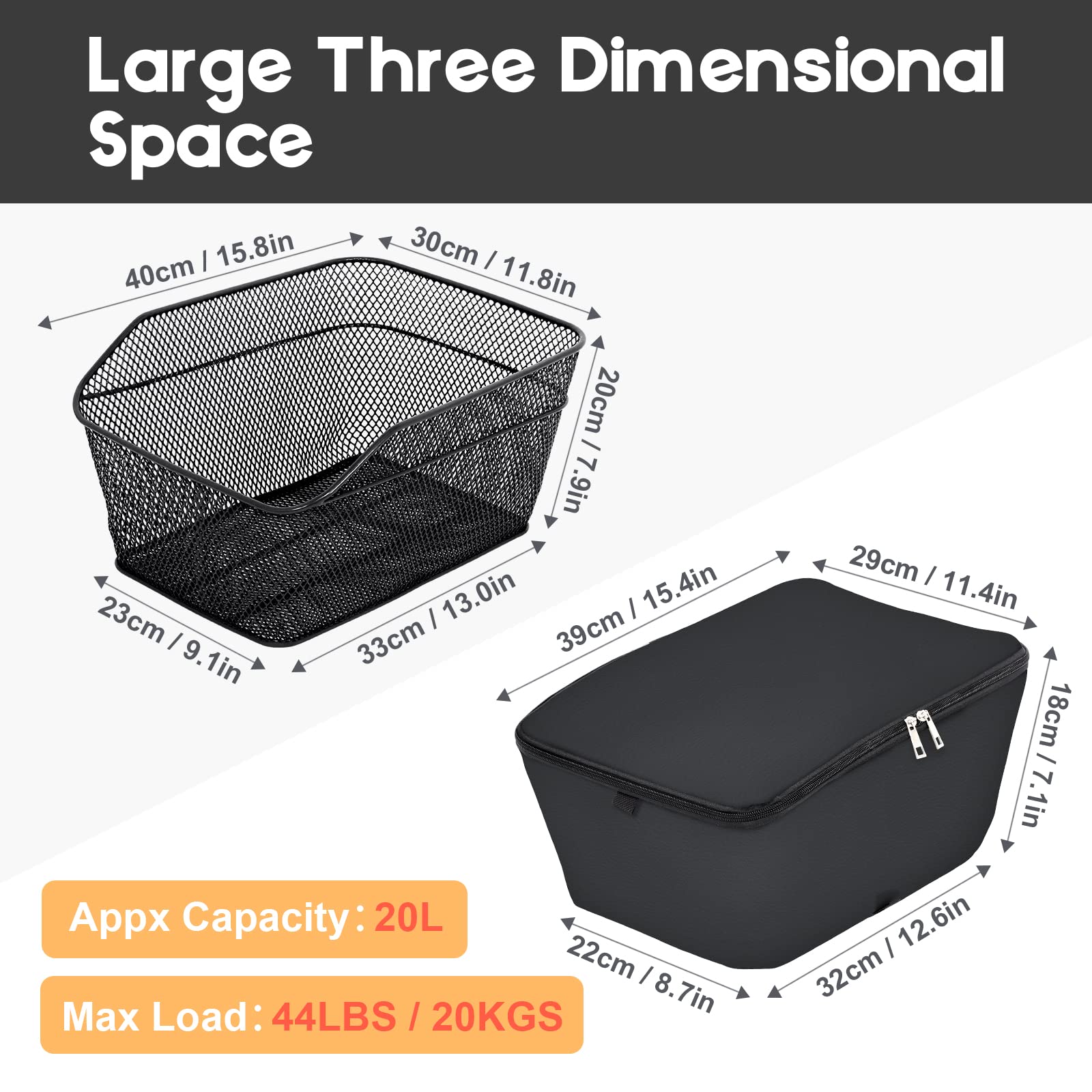 Lixada 20L Universal Rear Bike Basket - Water Resistant Metal Bicycle Cargo Basket for Rear Rack | Perfect for Commuting, Grocery Shopping & Outdoor Adventures