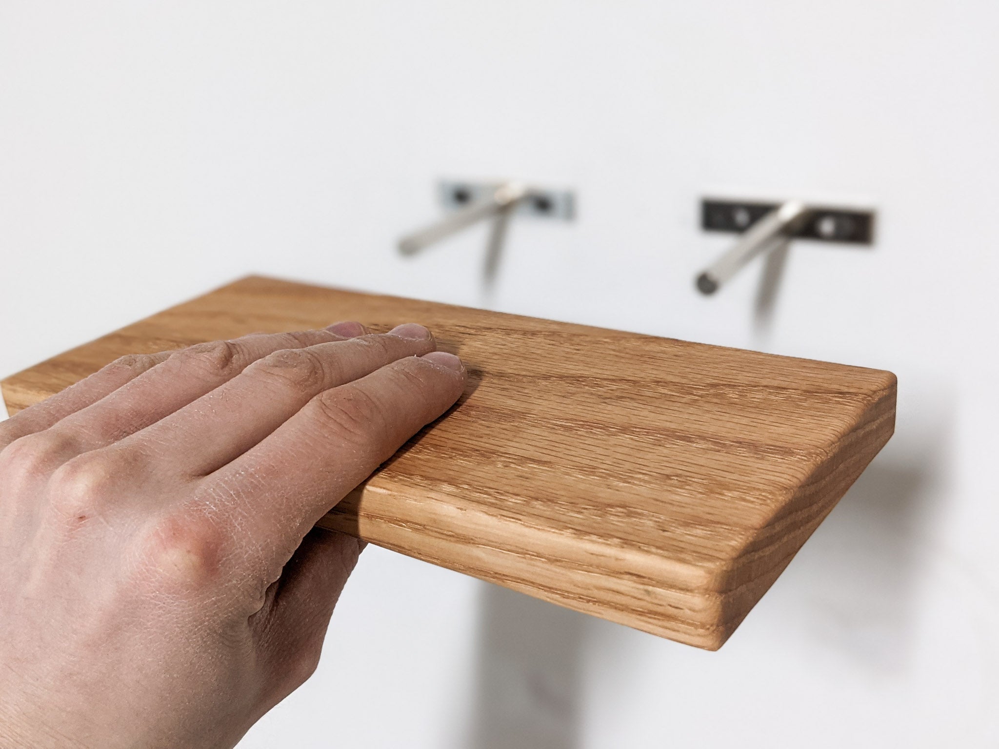 Thin Oak Floating Shelves - 16 Inch Length x 4 Inch Width | Rustic Wood Wall Shelves for Bathroom, Kitchen & Living Room Decor