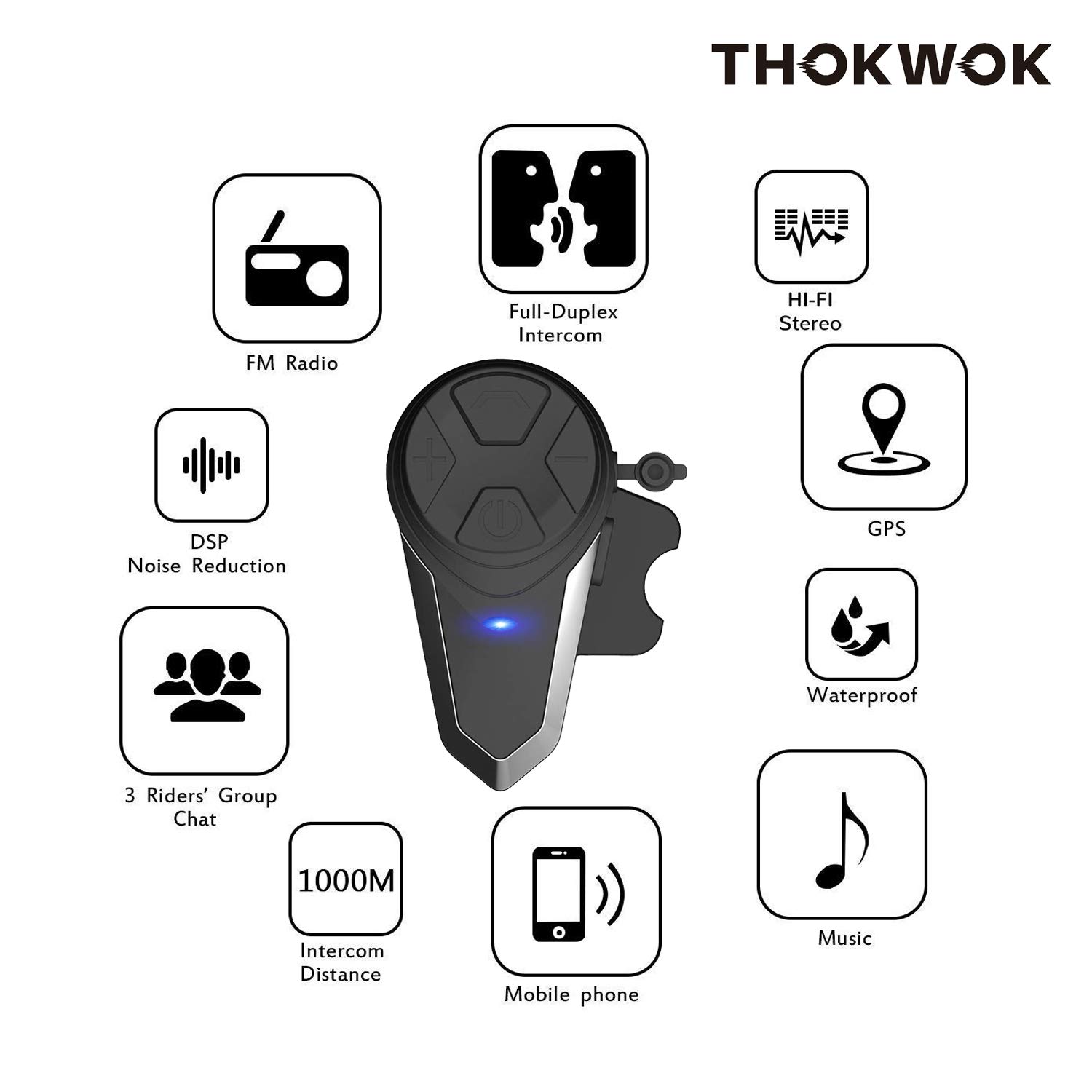 BT-S3 Motorcycle Bluetooth Headset - 1000m Range Helmet Headphones for Snowmobile & Motorcycle Communication System | Intercom for Skiing & Riding | Supports 3 Riders (Soft Microphone Included) | Perfect for Group Rides, Snowmobiling & Outdoor Adventures