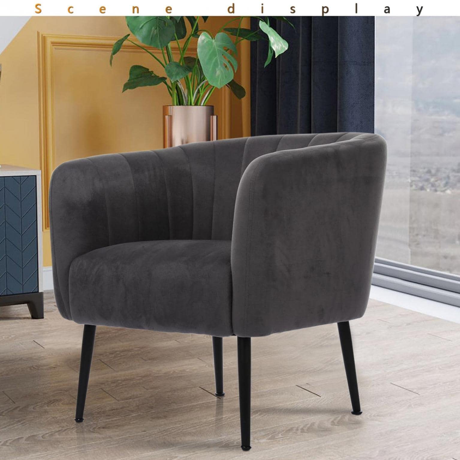 Modern Large Cotton Fabric Lazy Chair - Grey Contemporary Lounge Chair with Padded Seat for Living Room, Bedroom & Office Relaxation