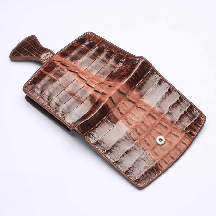 Two-Tone Brown Crocodile Leather Women's Wallet - Stylish & Durable Ladies Billfold for Everyday Use, Travel & Gift Giving