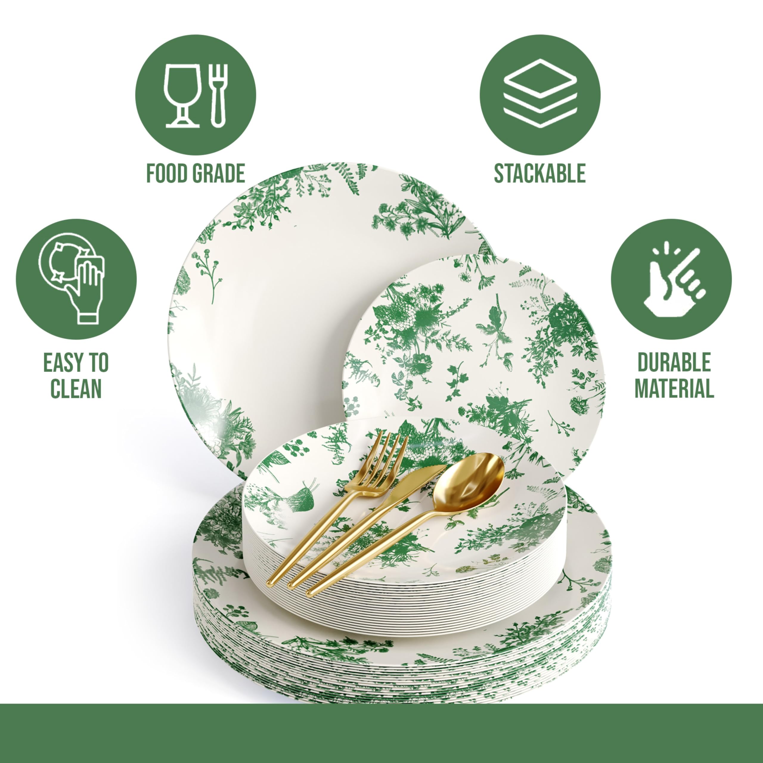 Premium 200-Piece Disposable Plastic Dinnerware Set - Gold & Silverware for 40 Guests | Includes 10