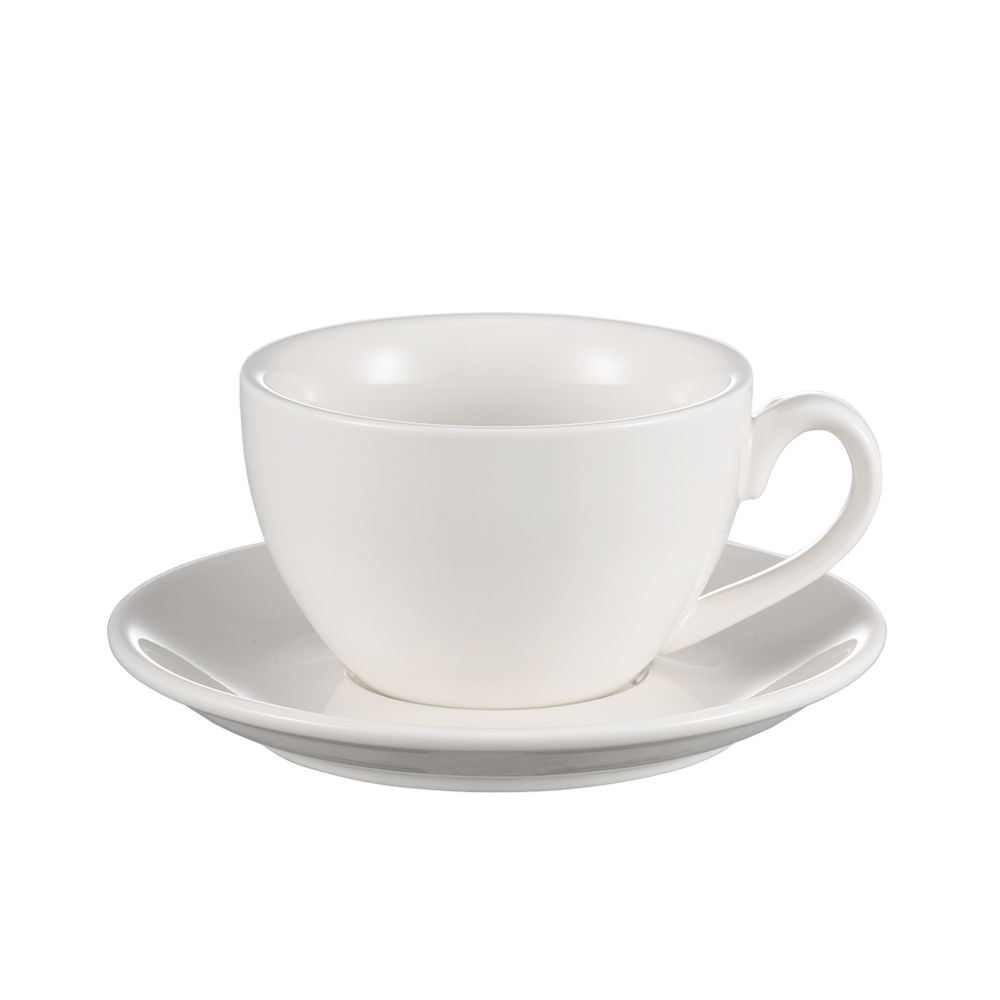 Premium White Ceramic Latte Mug with Saucer - 220ml Coffee Cup for Home, Office & Cafe Use - Elegant Porcelain Tea Cup for Espresso, Cappuccino & Hot Beverages