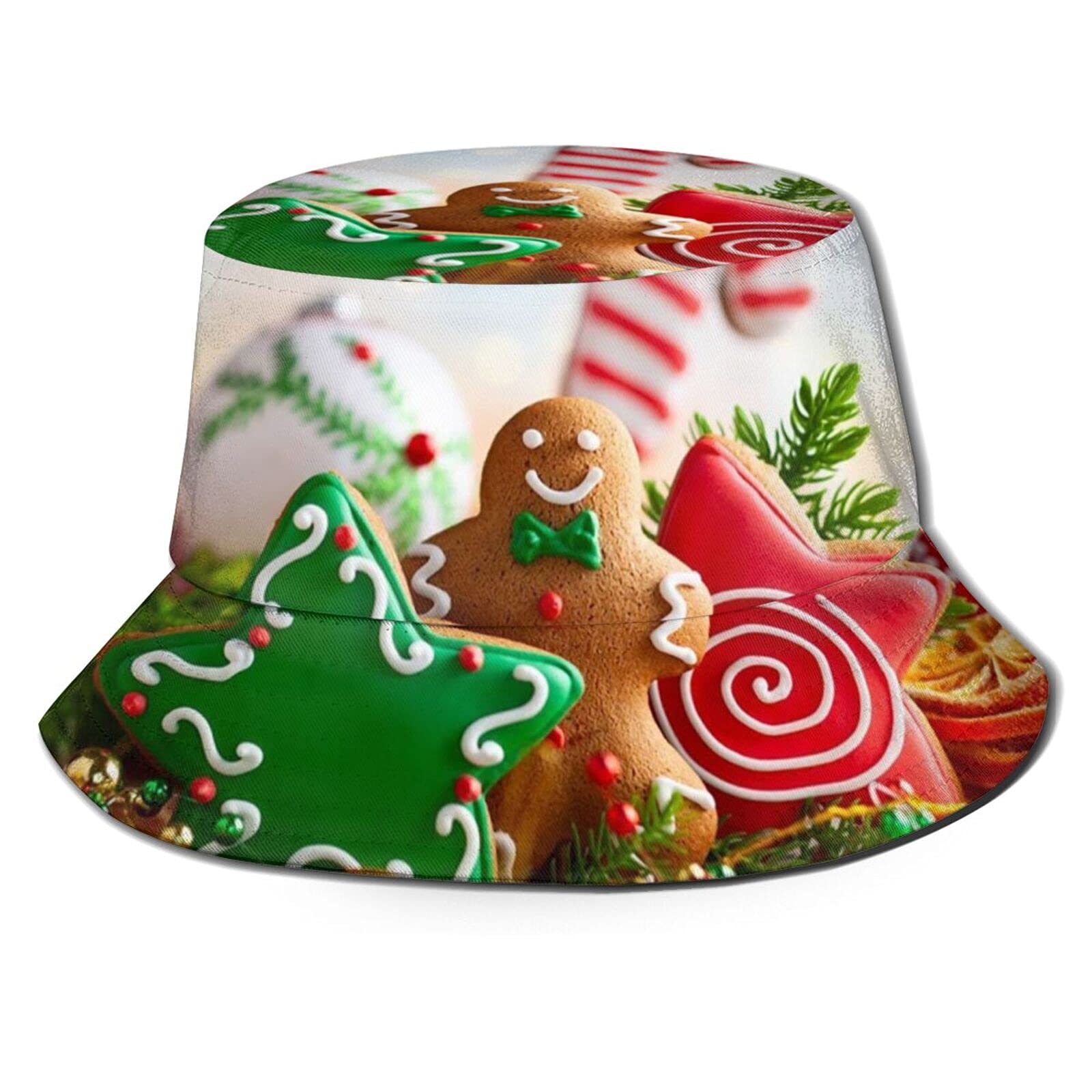 Women's Bucket Hat - Gingerbread Man Candy Print Packable Sun Hat for Beach, Outdoor Travel, Camping & Fishing | Cute Holiday Style Accessory