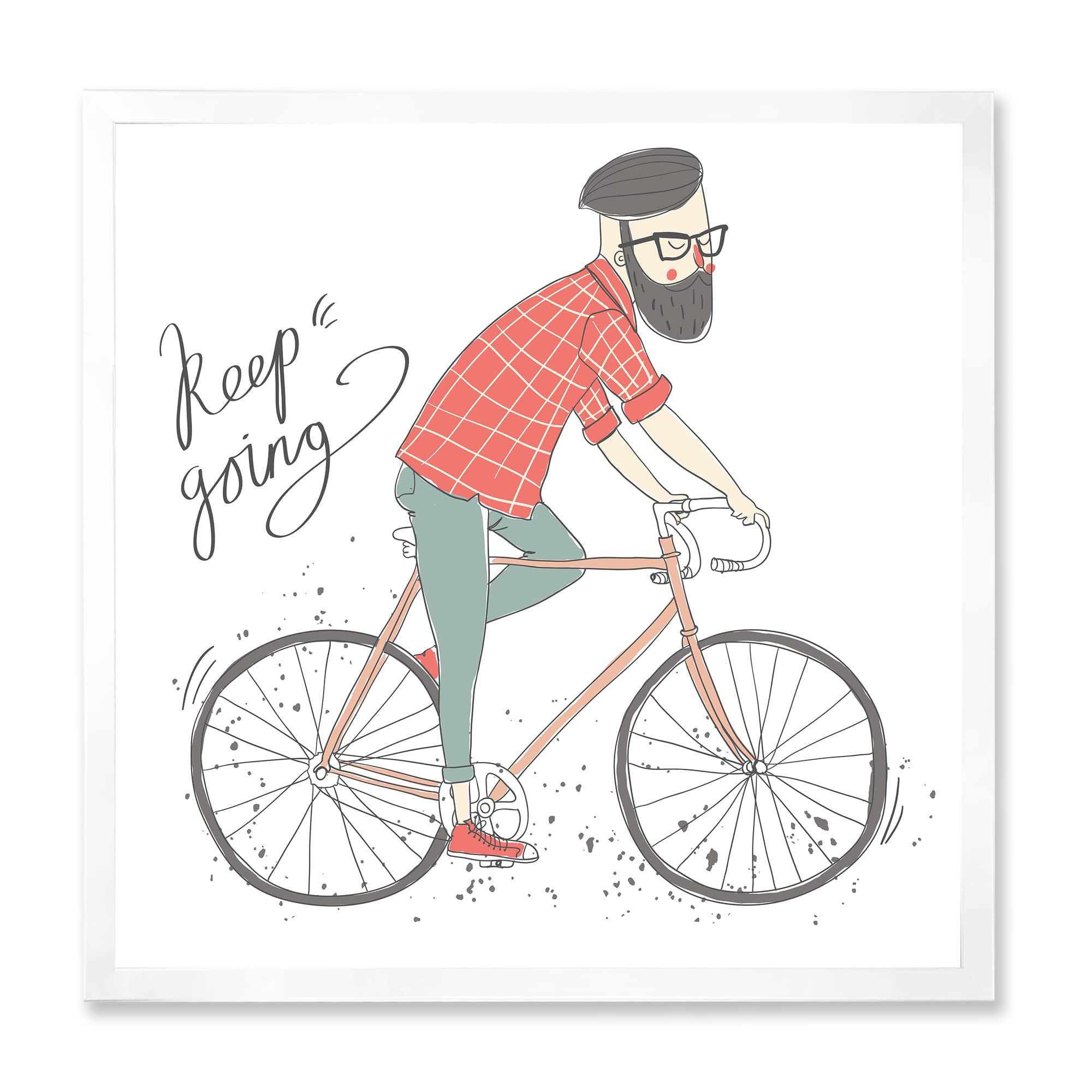 DesignQ Hipster Man on a Bicycle - Vintage Style Framed Wall Art for Kids Room Decor - Perfect for Nursery, Bedroom, or Playroom