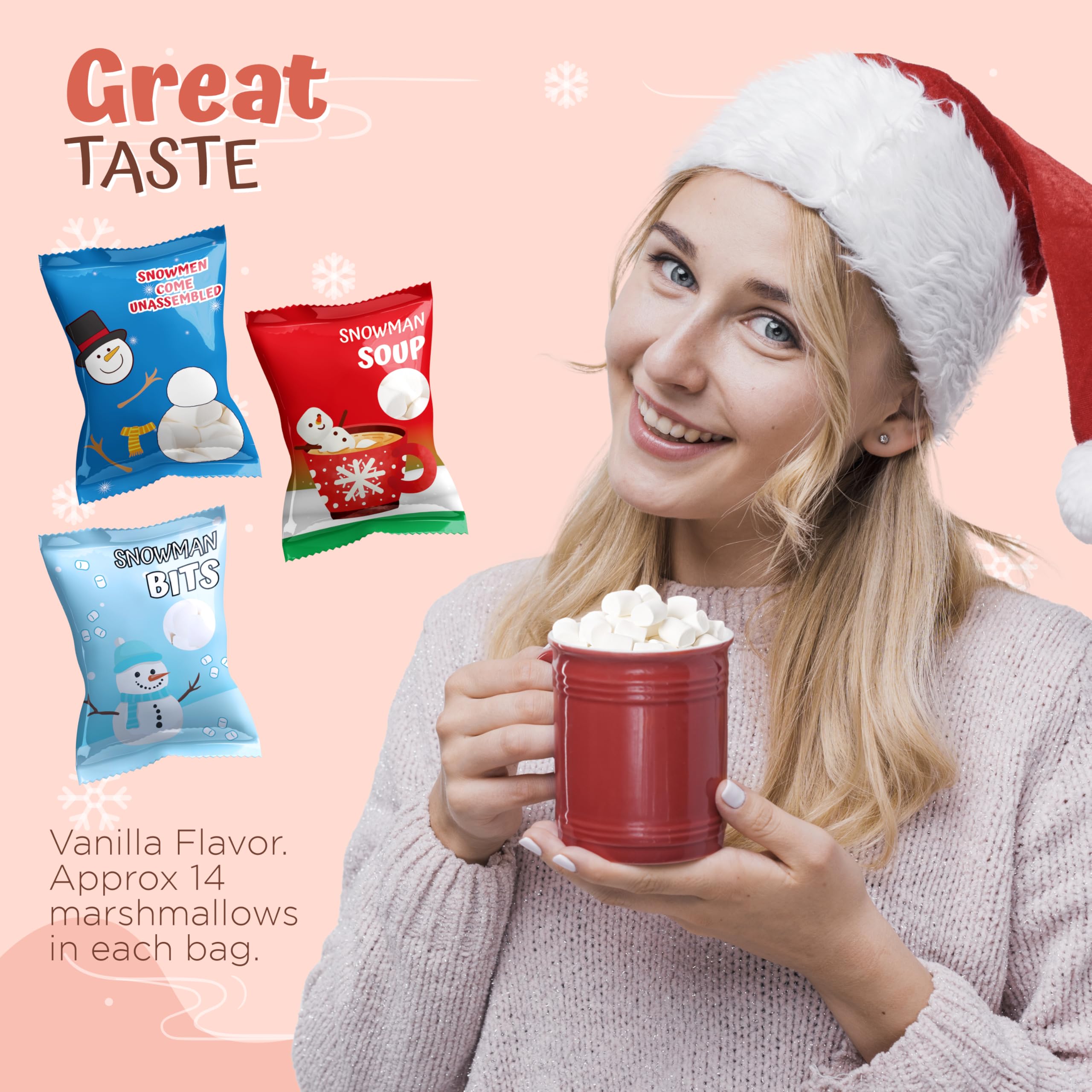 4E's Novelty 24 Packets Assorted Mini Marshmallows - Individually Wrapped Vanilla Flavored Marshmallows for Hot Chocolate, Cocoa Toppers, Baking & Camping Snacks