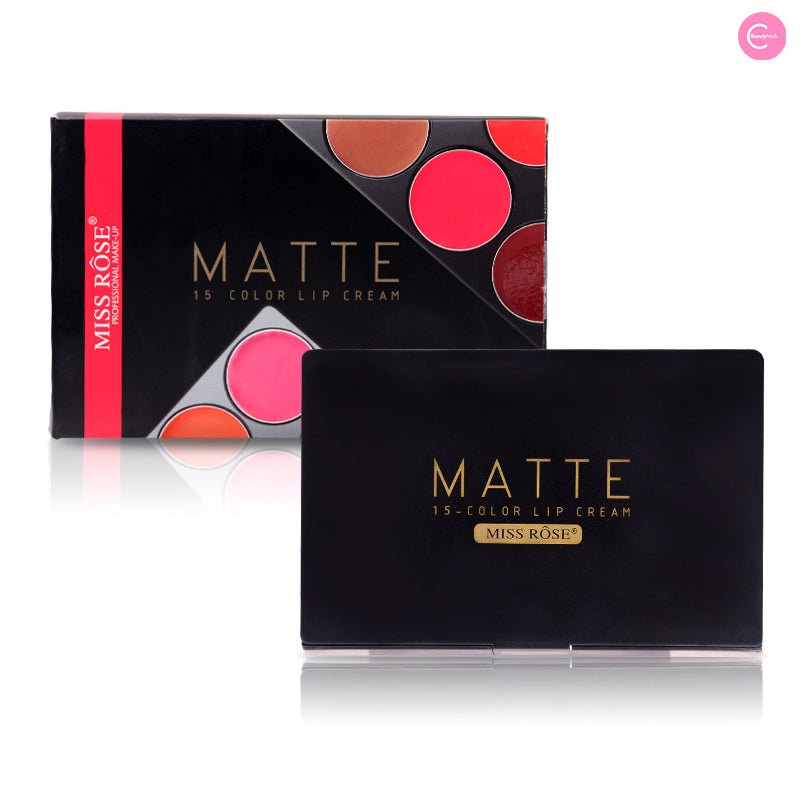 MISS ROSE 15 Color Matte Lipstick Palette - Long Lasting Waterproof Lip Makeup Kit for Women, Perfect for Daily Use, Parties and Special Occasions