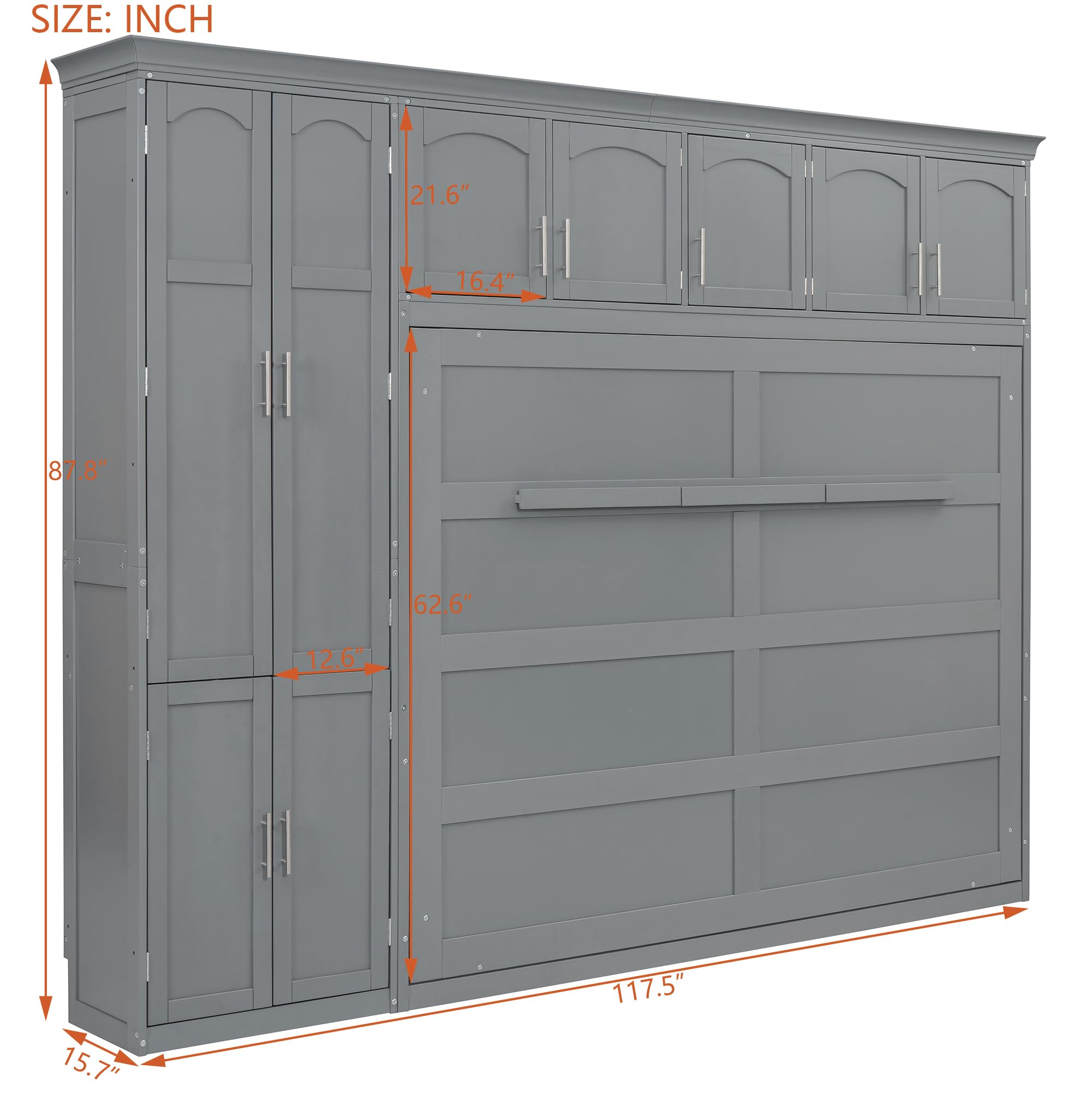 Merax Queen Size Murphy Bed with Storage Cabinets - Space Saving Wall Bed in Gray Wood Finish | Perfect for Small Apartments, Guest Rooms & Home Offices
