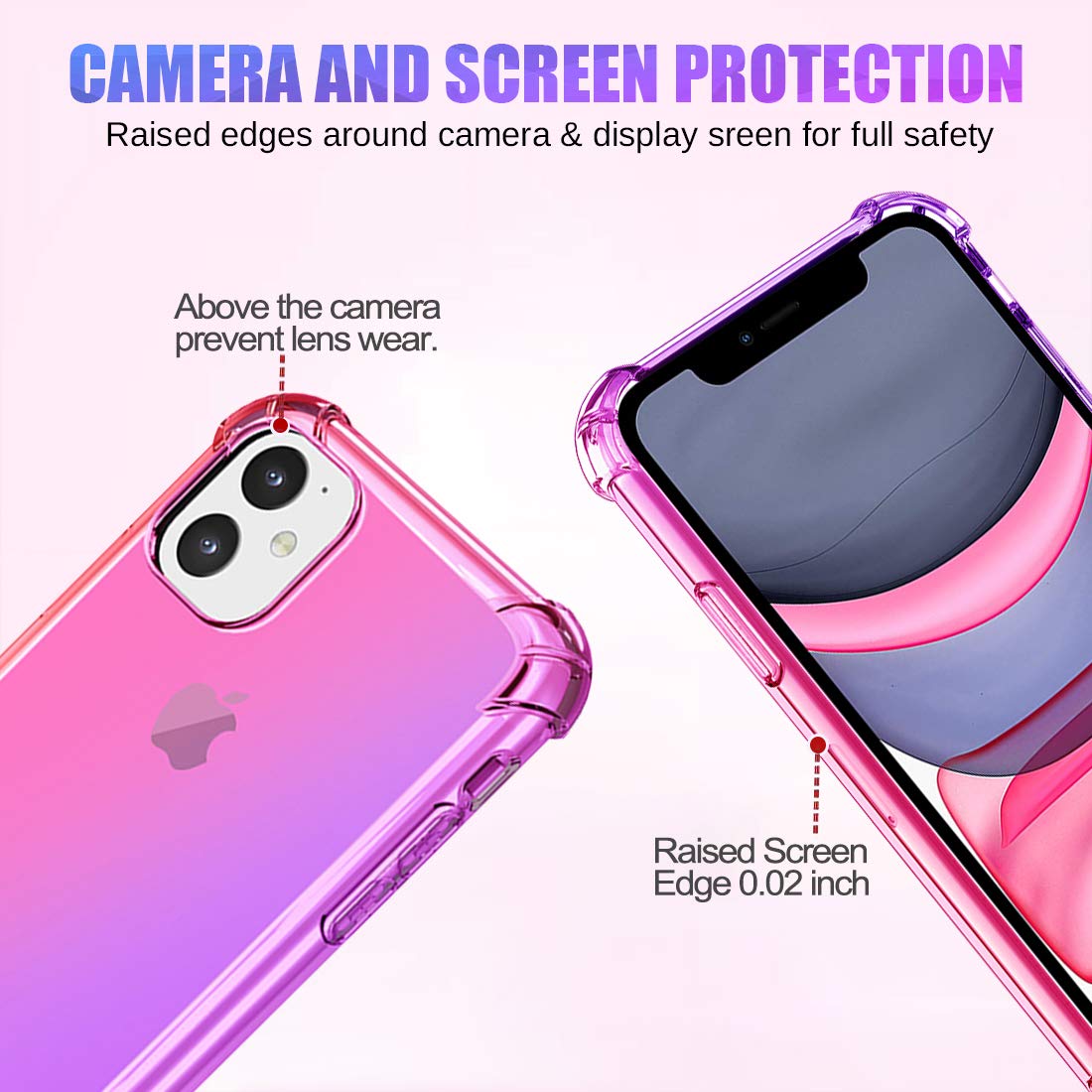 Gradient Slim Clear TPU Shockproof Case for iPhone 11 - Cute Pink Purple Anti-Scratch Soft Cover | Perfect for Everyday Protection & Style