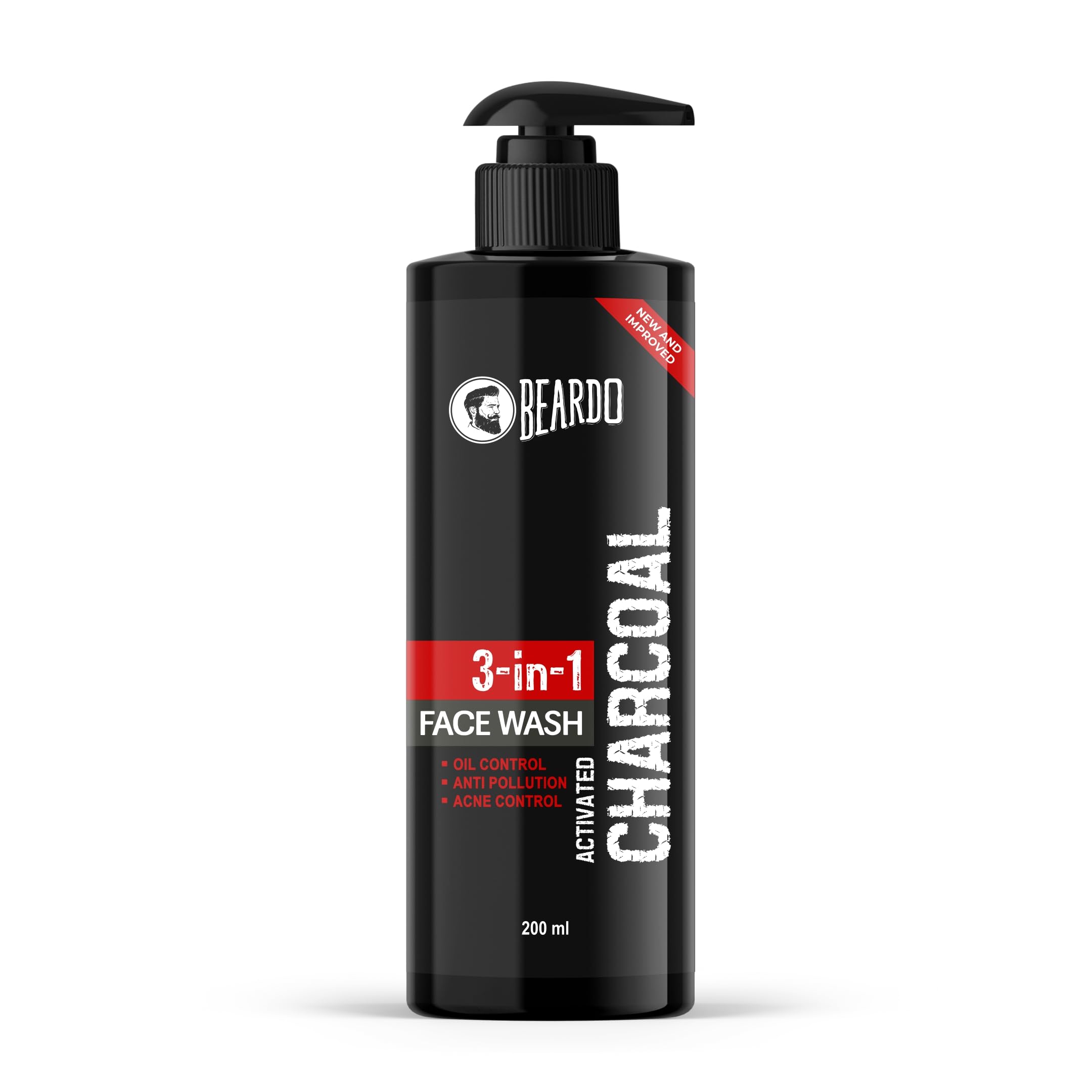 Beardo 3-in-1 Activated Charcoal Face Wash for Men - Deep Cleansing, Exfoliating & Detoxifying Formula | Oil Control Face Wash for Oily Skin | Removes Dirt & Pollution | 200ml | Perfect for Daily Skincare & Post-Workout Cleansing