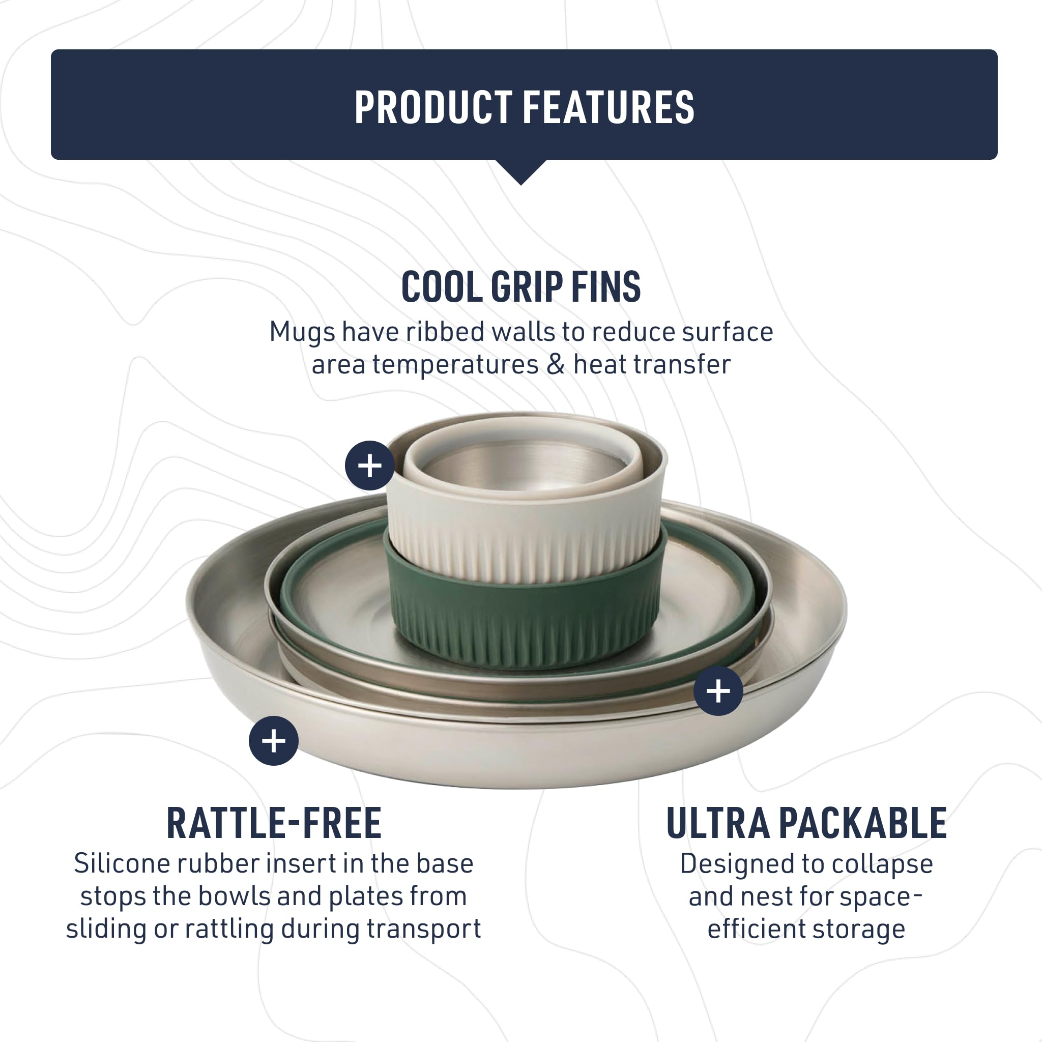 Sea to Summit Detour Stainless Steel Collapsible 2-Person Camping Dinnerware Set - 2 Plates, 2 Bowls & 2 Mugs - Lightweight & Compact for Backpacking, Hiking & Outdoor Adventures