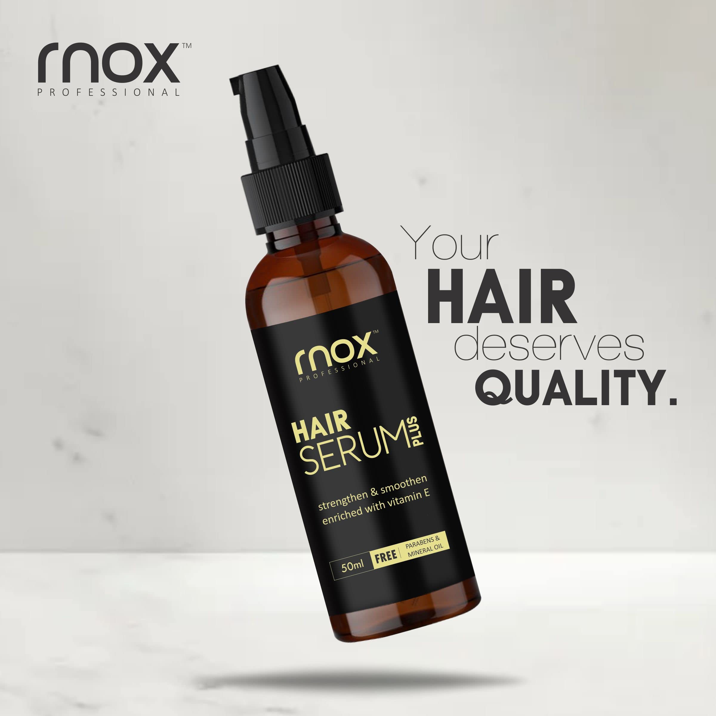 Rnox Hair Serum for Stronger, Smoother Hair - Vitamin E & Hyaluronic Acid Treatment for Frizz Control & Shine | Hair Softening Serum for Daily Use at Home, Salon or Travel