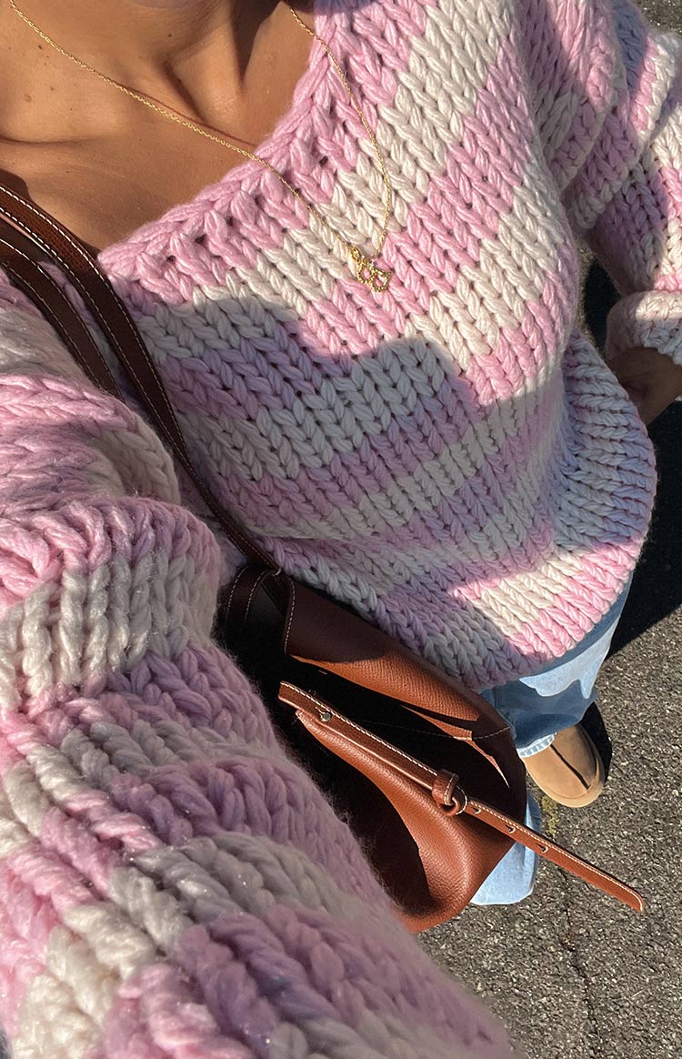 Bea Women's Pink Striped Knit Sweater - Soft & Cozy Pullover for Fall & Winter - Perfect for Casual Outfits, Office Wear & Holiday Gatherings
