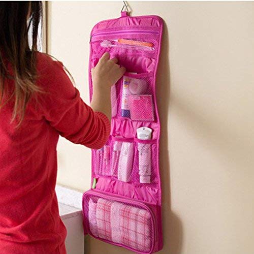 Kridix Foldable Hanging Travel Cosmetic Bag - Waterproof Makeup Organizer Case & Toiletry Pouch for Women | Perfect for Travel, Bathroom Storage & Wall Mount Dressing Kit - Multi-Purpose Utility Organizer