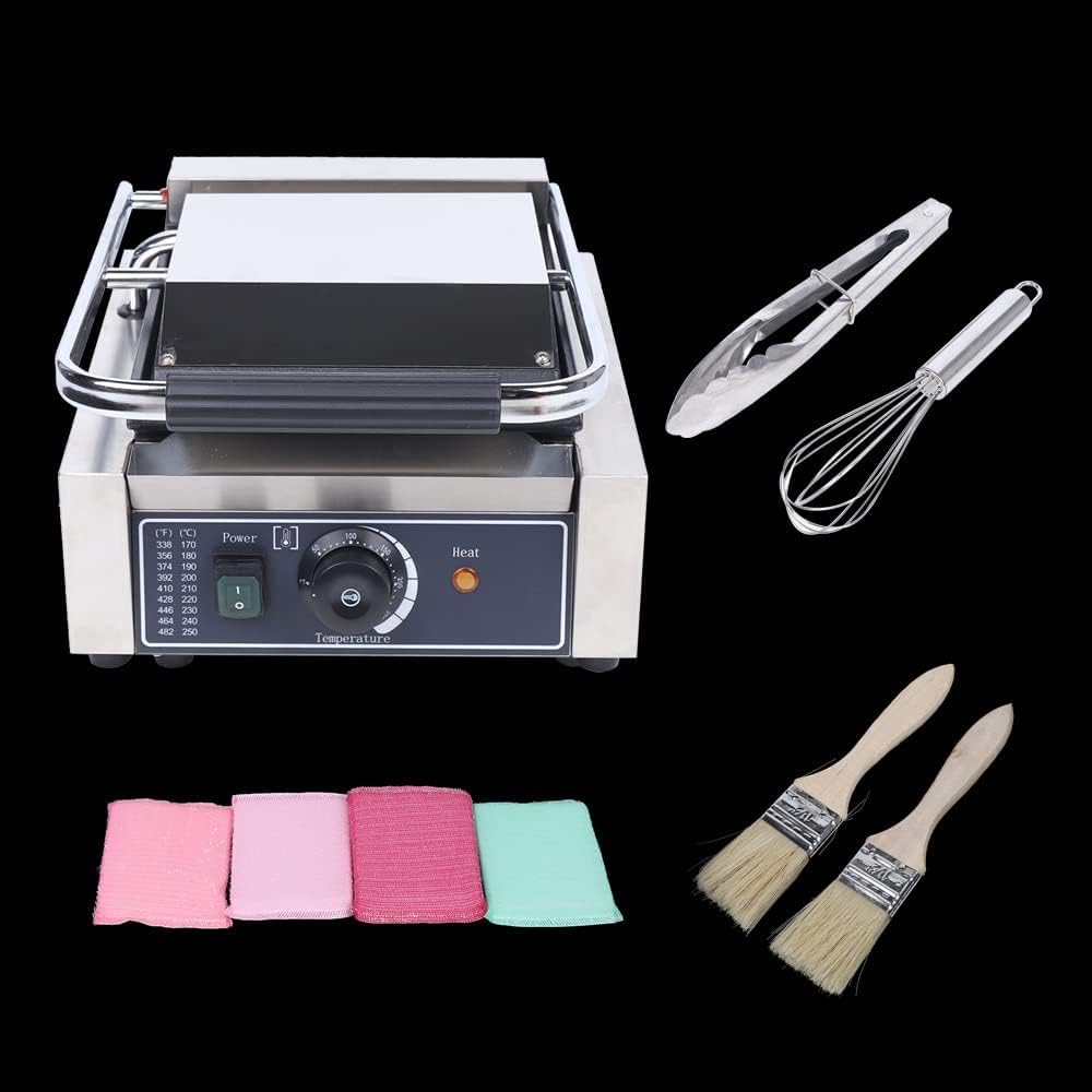 Commercial Electric Griddle 110V - 1800W Single Panini Press Grill & Sandwich Toaster with Smooth Flat Surface, Includes Cleaning Sponges - Perfect for Restaurants, Cafes, Food Trucks & Home Kitchens - Make Hamburgers, Paninis, Grilled Cheese & More