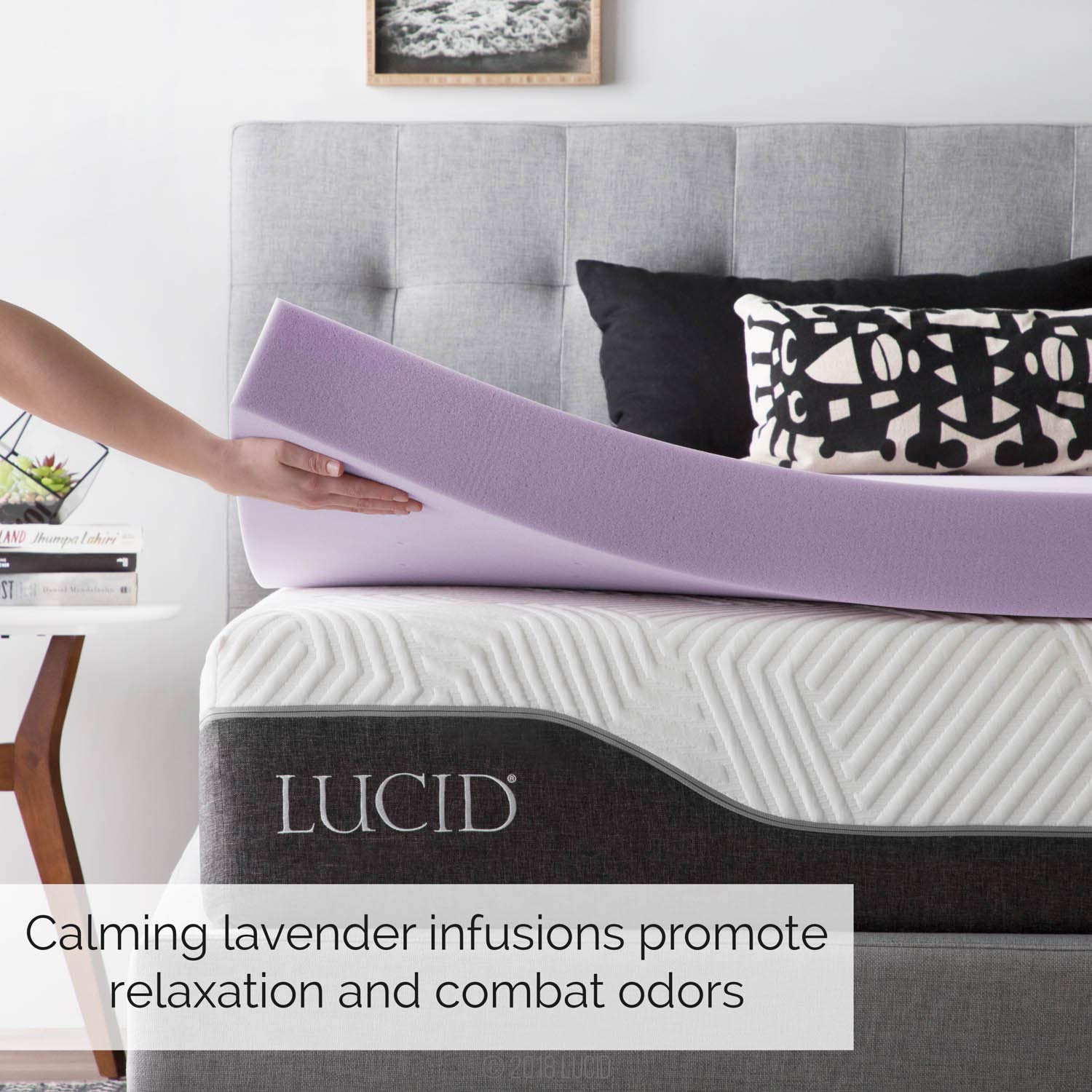 LUCID 4 Inch Lavender Infused Memory Foam Mattress Topper - Ventilated Cooling Design - Queen Size for Pressure Relief & Back Pain - Perfect for Hot Sleepers & Side Sleepers - Bedroom & Guest Room Comfort Upgrade