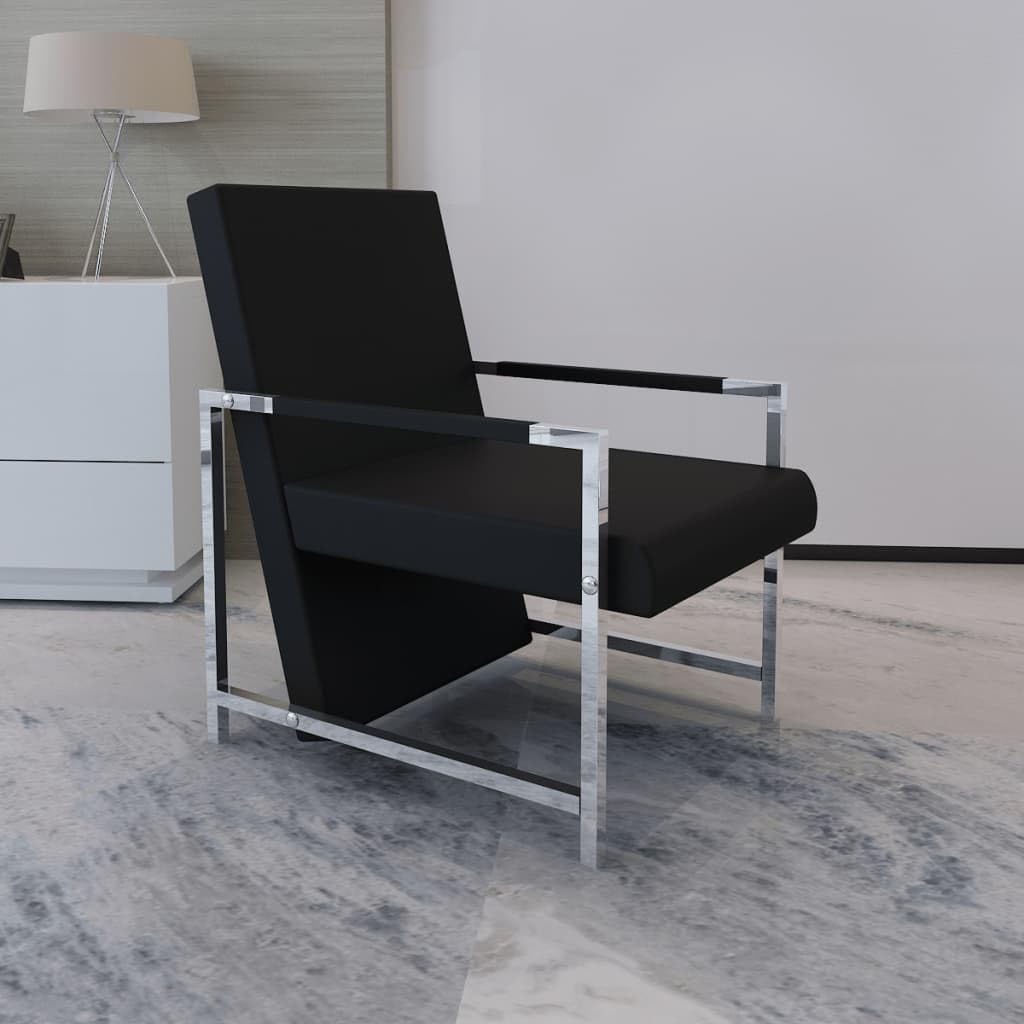 Modern Cube Armchair - Black Faux Leather Upholstered Accent Chair (10.5g) for Living Room, Office, or Lounge