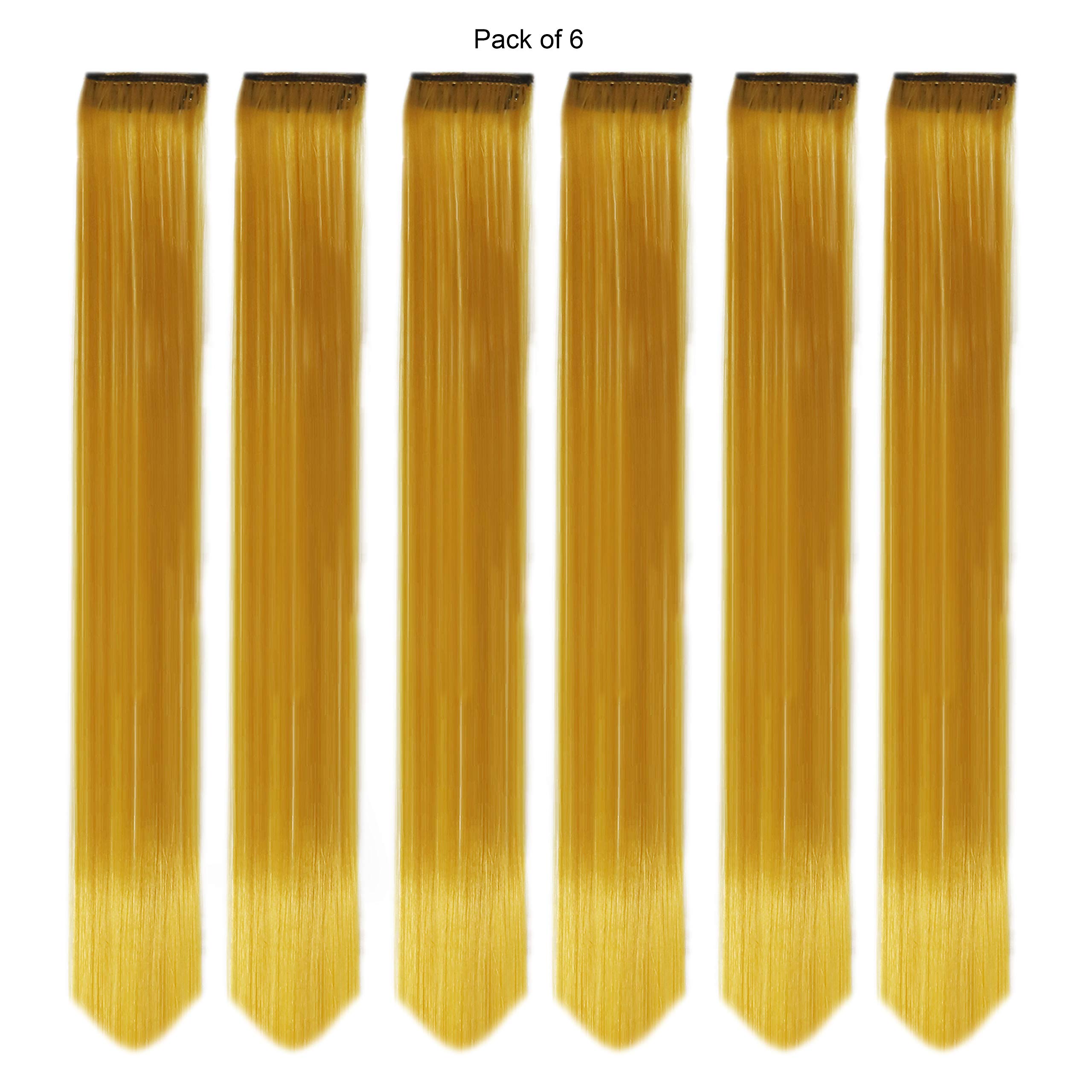 Paradise® Golden Hair Extensions 22 Inches - 6 Pack Clip-in Straight Synthetic Hair Streaks for Women & Girls | Perfect for Parties, Cosplay & Fashion Styling