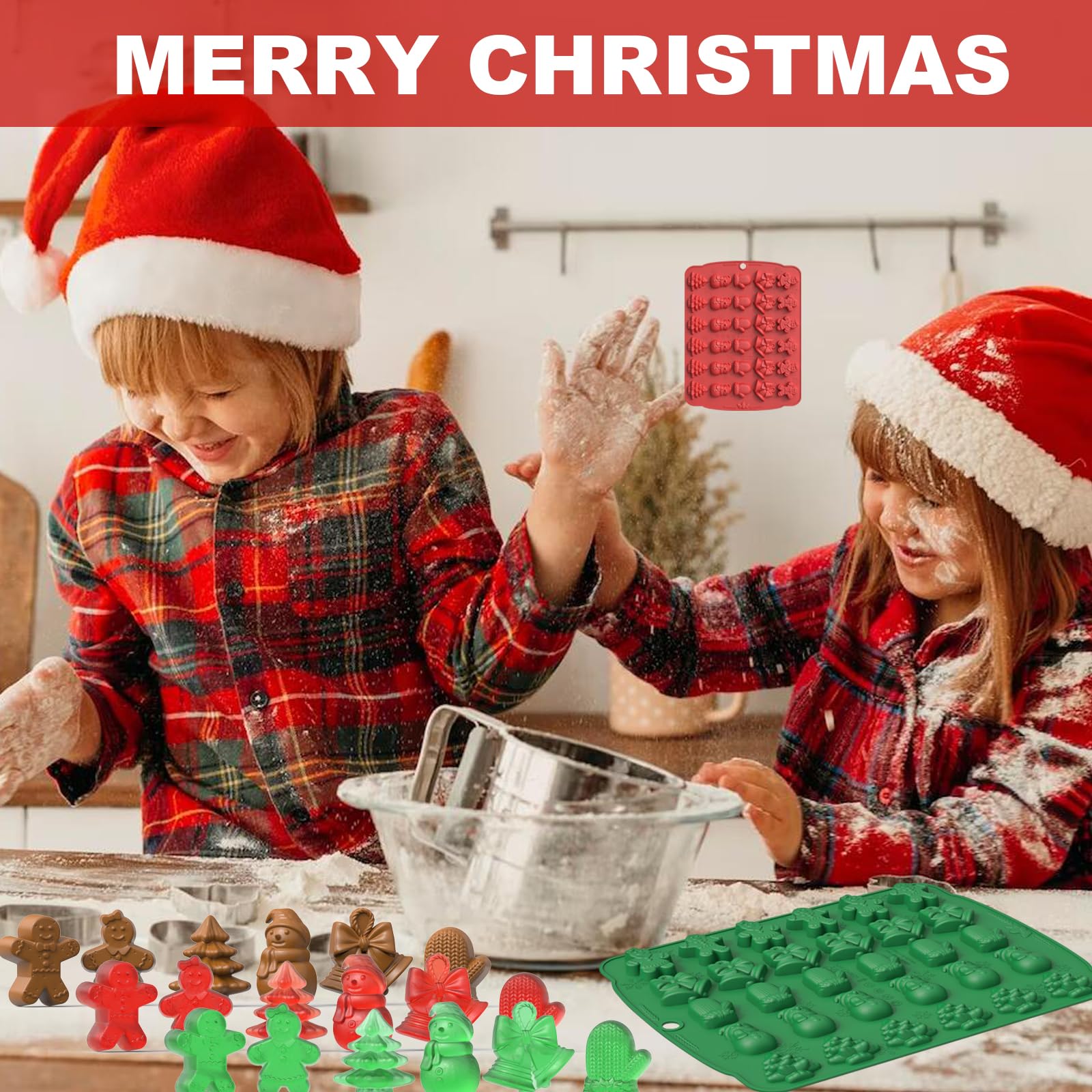 Premium Christmas Chocolate & Gummy Silicone Molds Set - Mini Baking Molds for Chocolate, Candy, Cookies, Ice Cubes & Jelly Making - Perfect for Holiday Baking, DIY Desserts & Christmas Party Treats (Christmas Set A)