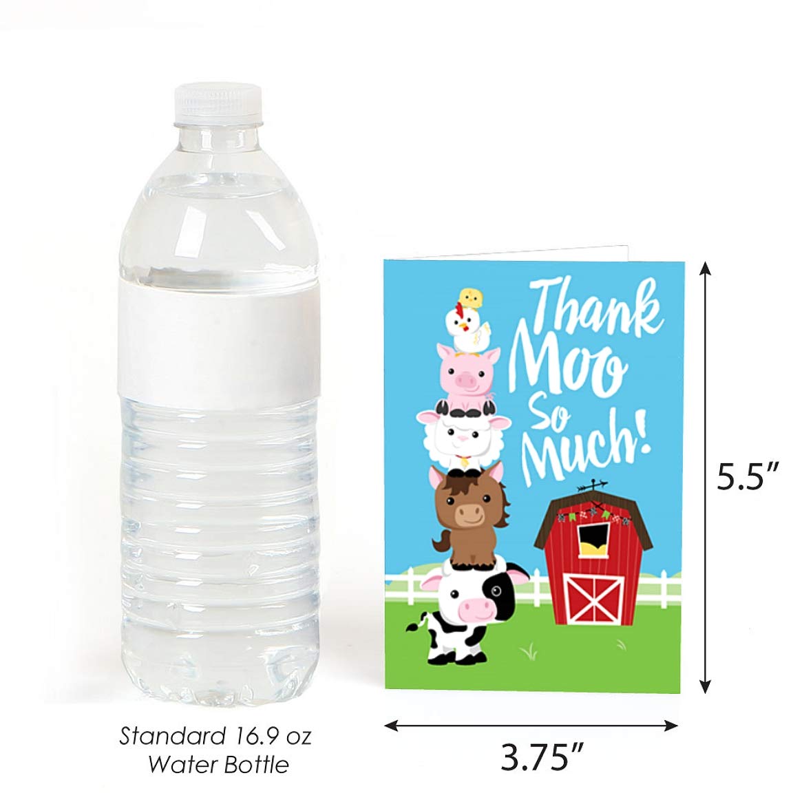 Big Dot of Happiness Farm Animals Thank You Cards - 8 Count for Baby Shower, Birthday Party & Special Events - Cute Animal Theme Appreciation Notes for Guests