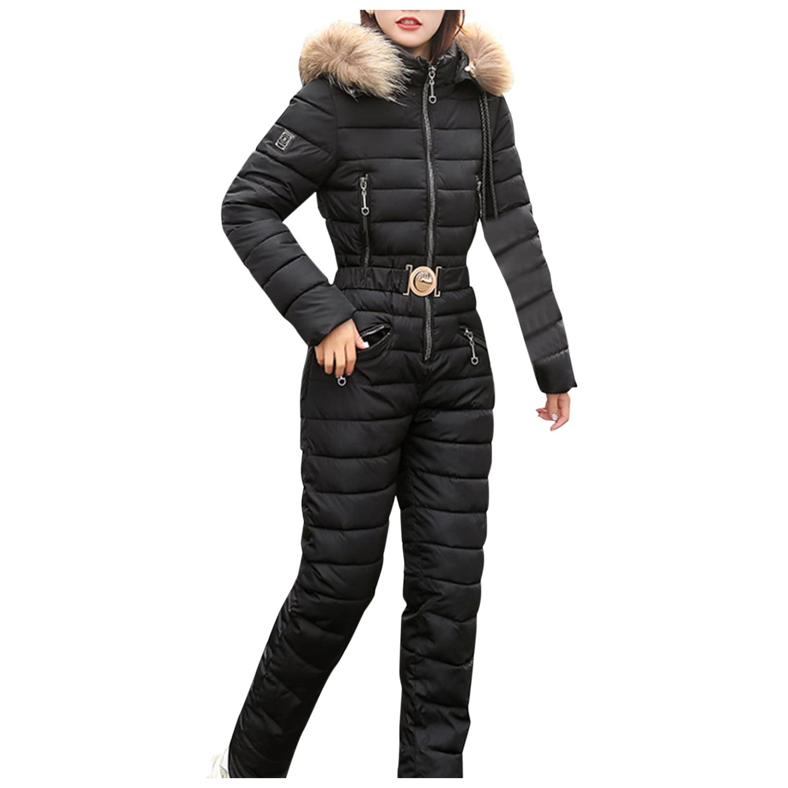 Women's Waterproof Ski Suit - Winter Warm Windproof Snowsuit with Removable Fur Collar Hood for Outdoor Skiing & Snowboarding | Perfect for Ski Resorts & Snow Adventures