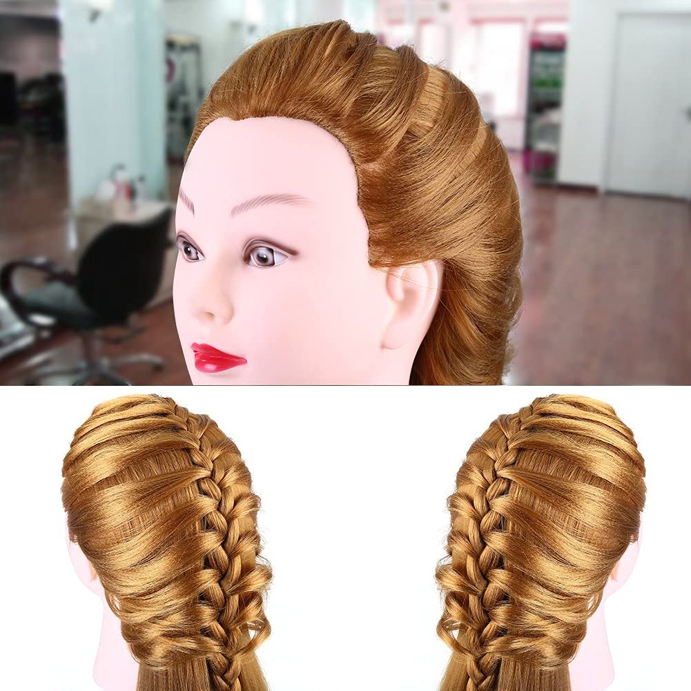 Professional Hair Practice Manikin Head with Long Straight Golden Synthetic Hair - 40% Real Hair for Braiding, Styling & Cosmetology Training - Perfect for Salon Practice, Makeup Application & Hairstyling Classes