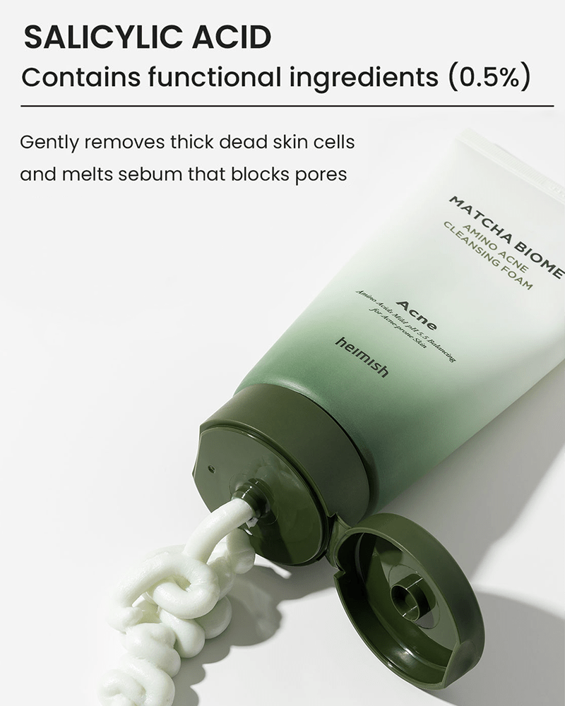 Heimish Matcha Biome Amino AC Cleansing Foam - Gentle Foaming Face Wash for Acne-Prone Skin, Deep Cleansing & Hydrating - Perfect for Daily Skincare Routine & Travel