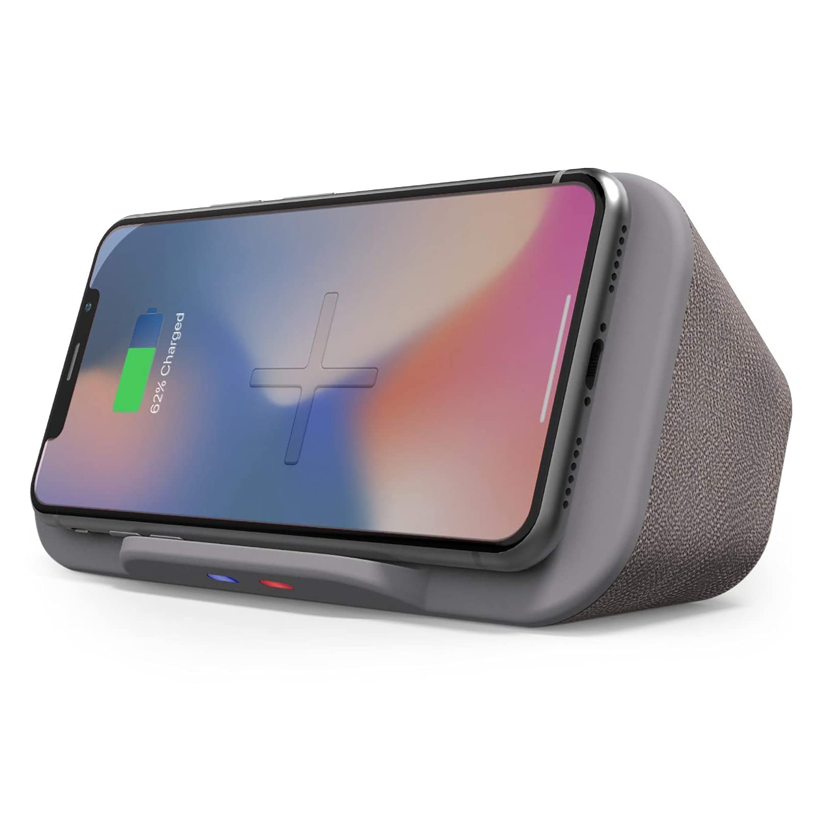 i-Box Wireless Charger & Bluetooth Speaker - 6W Stereo Sound, 4000mAh Portable Charging Station with Qi Wireless Charging for iPhone/Android - Desk Organizer with 3.5mm Audio Jack (Grey) | Perfect for Home Office, Bedside Table & Travel Accessories