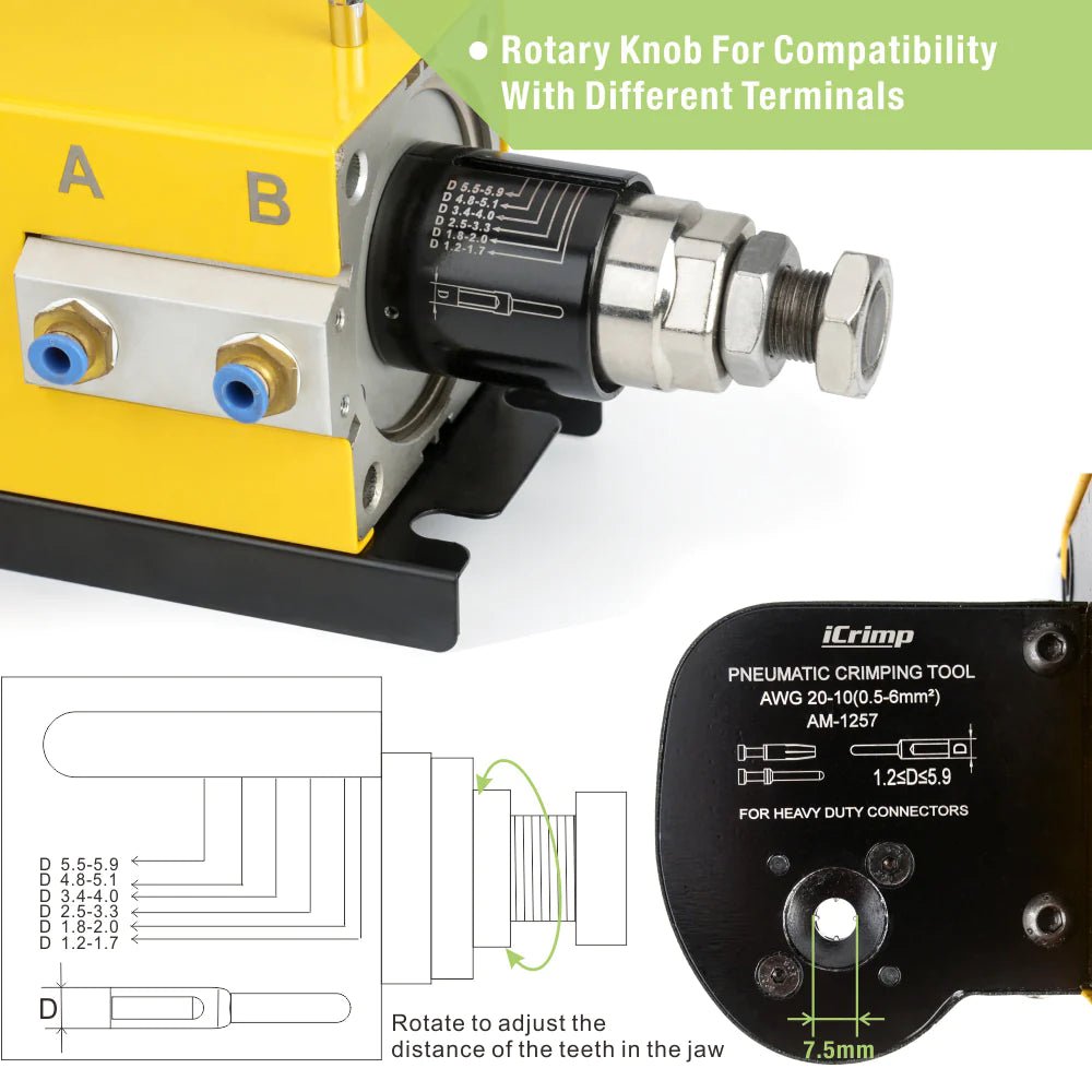 AM 1257 Pneumatic Crimping Tool for AWG20-10 Solid & Heavy Duty Contacts | Professional Wire Terminal Crimper for Electrical Work & Industrial Applications