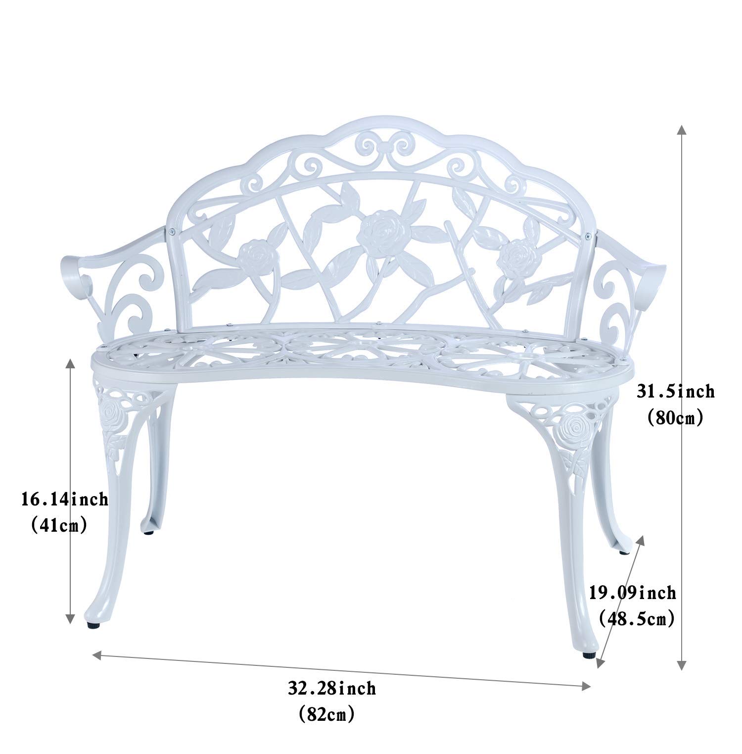 White C/G Patio Balcony Bench - Double Seat Cast Aluminum Outdoor Garden Bench for Park, Yard & Patio - Rust-Resistant Durable Furniture for Relaxing Outdoors