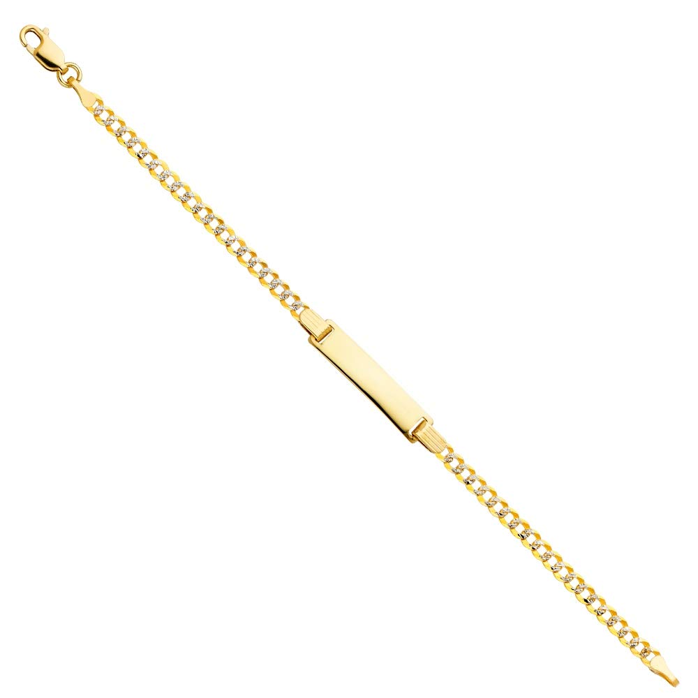 14K Gold 3mm Miami Curb Chain with Rhodium Pavé - Elegant ID Bracelet for Women & Girls | Perfect Jewelry Gift for Birthdays, Anniversaries & Special Occasions