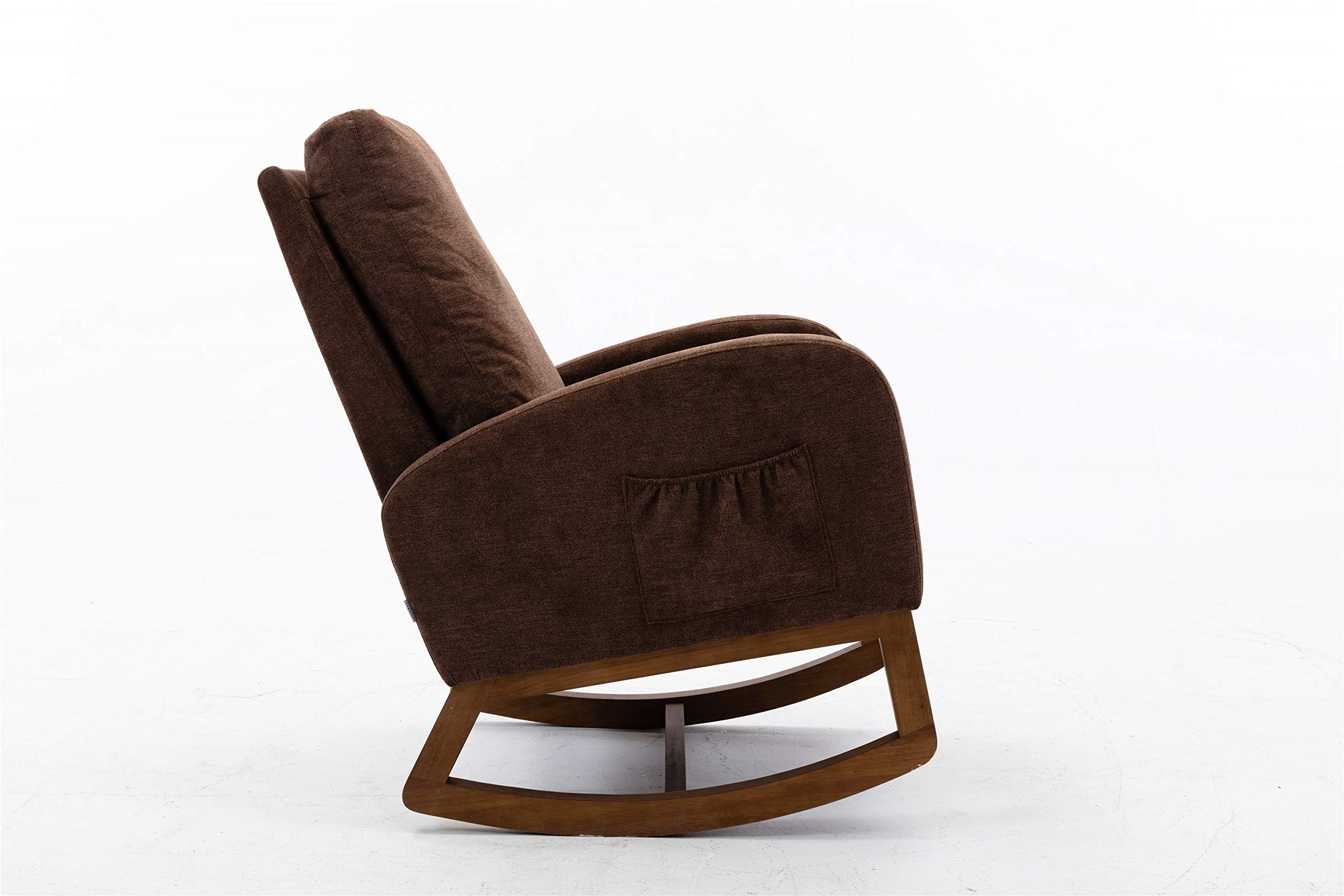 Tufted Upholstered Rocking Chair with Fabric Padded Seat & Solid Wood Base - Comfortable Rocker Armchair for Office, Living Room & Bedroom - Perfect for Relaxing, Reading & Nursing (Coffee Color)