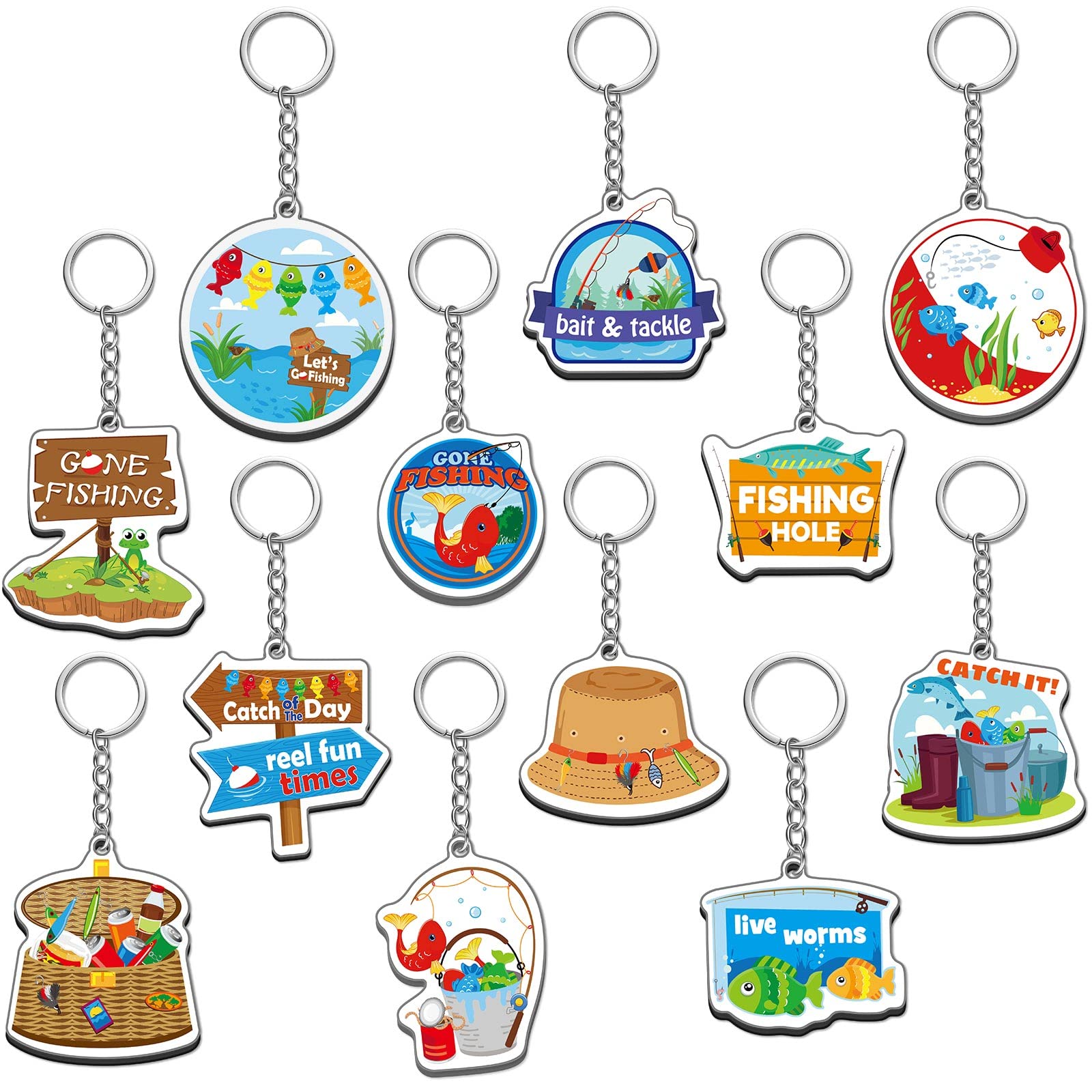 12 Pack Acrylic Fish Keychains - Fishing Theme Party Favors for Kids, Boys, Baby Showers & Summer Fishing Parties - Durable Fish-Shaped Keyrings for Birthday Decorations & Gifts (Great for Outdoor Adventures, Fishing Trips & Themed Events)